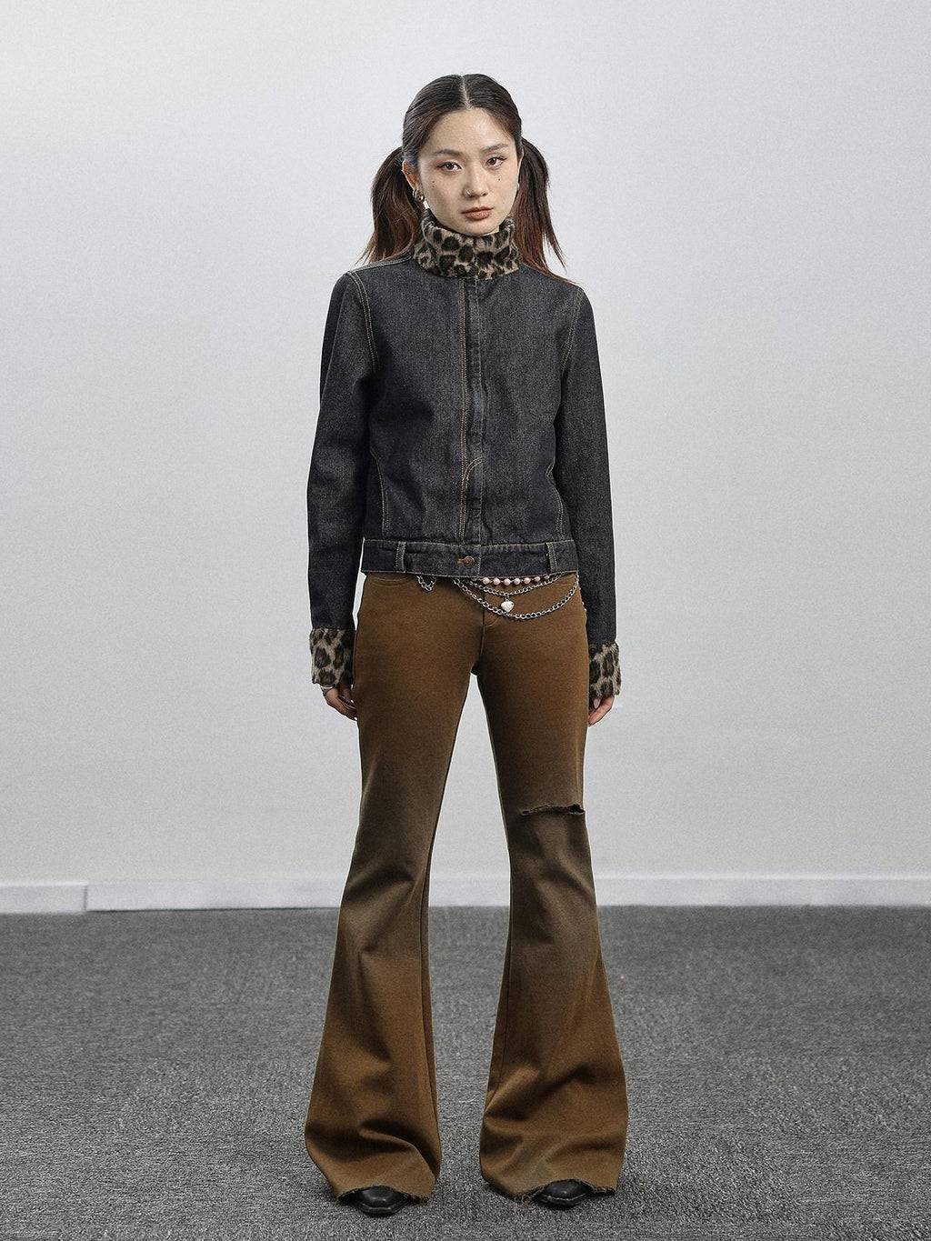 Achihara Salt Orange Green Distressed Ripped Low Waist Floor Length Women'S Flare Pants