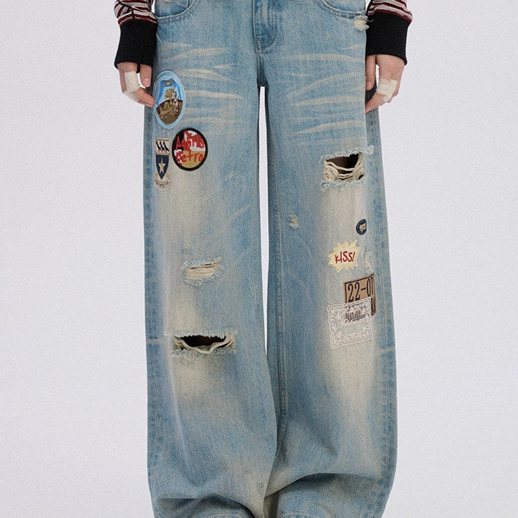 Achihara_Skater_Distressed_Ripped_Patch_Women'S_Cotton_Denim_Wide-Leg_Jeans_MISSTT