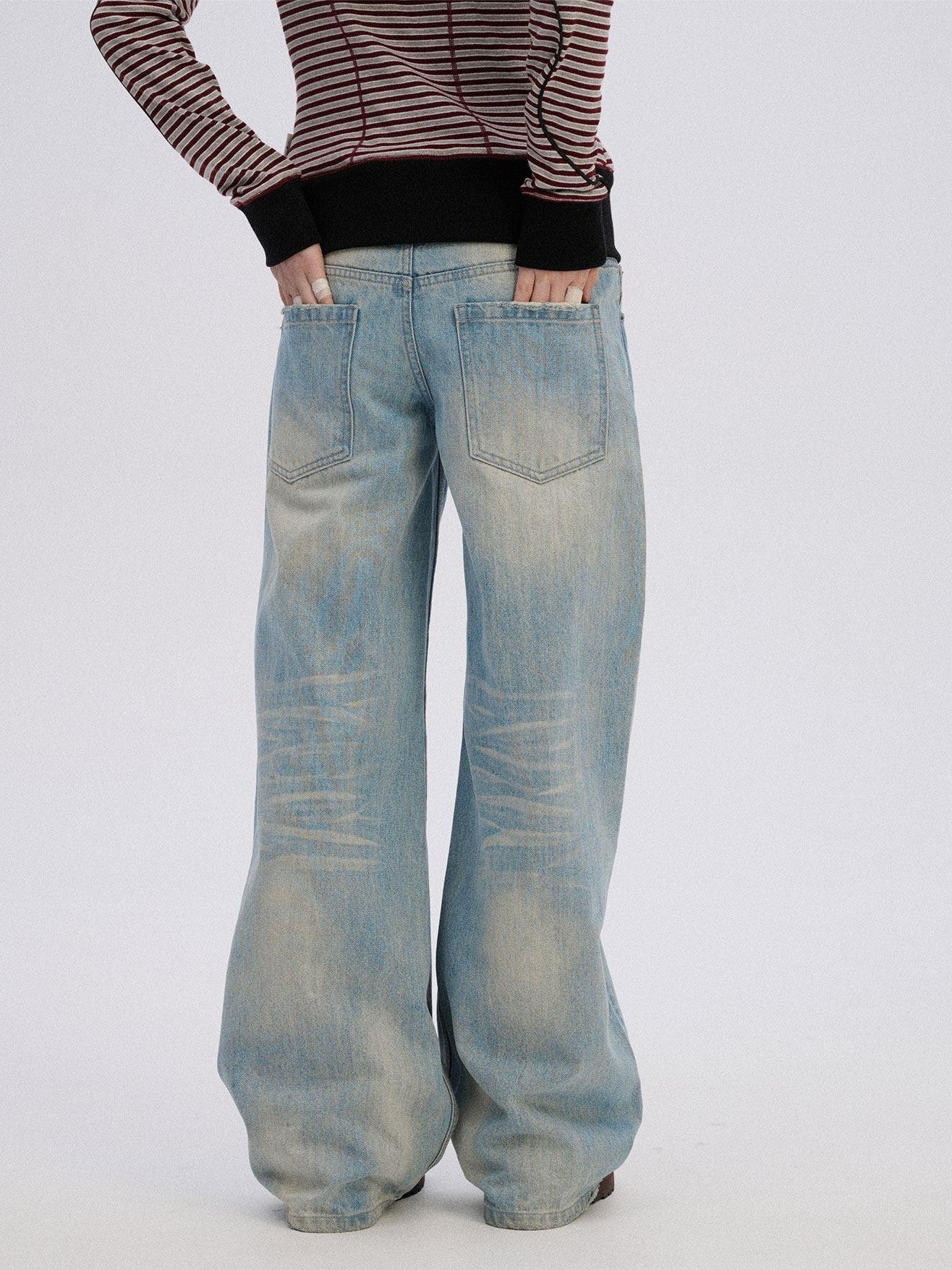 Achihara Skater Distressed Ripped Patch Women'S Cotton Denim Wide-Leg Jeans
