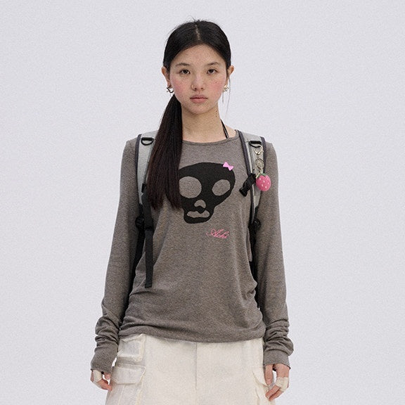 Achihara_Skull_Print_Round_Neck_Straight_Fit_Women'S_Cotton_Blend_Long_Sleeve_T-Shirts_MISSTT
