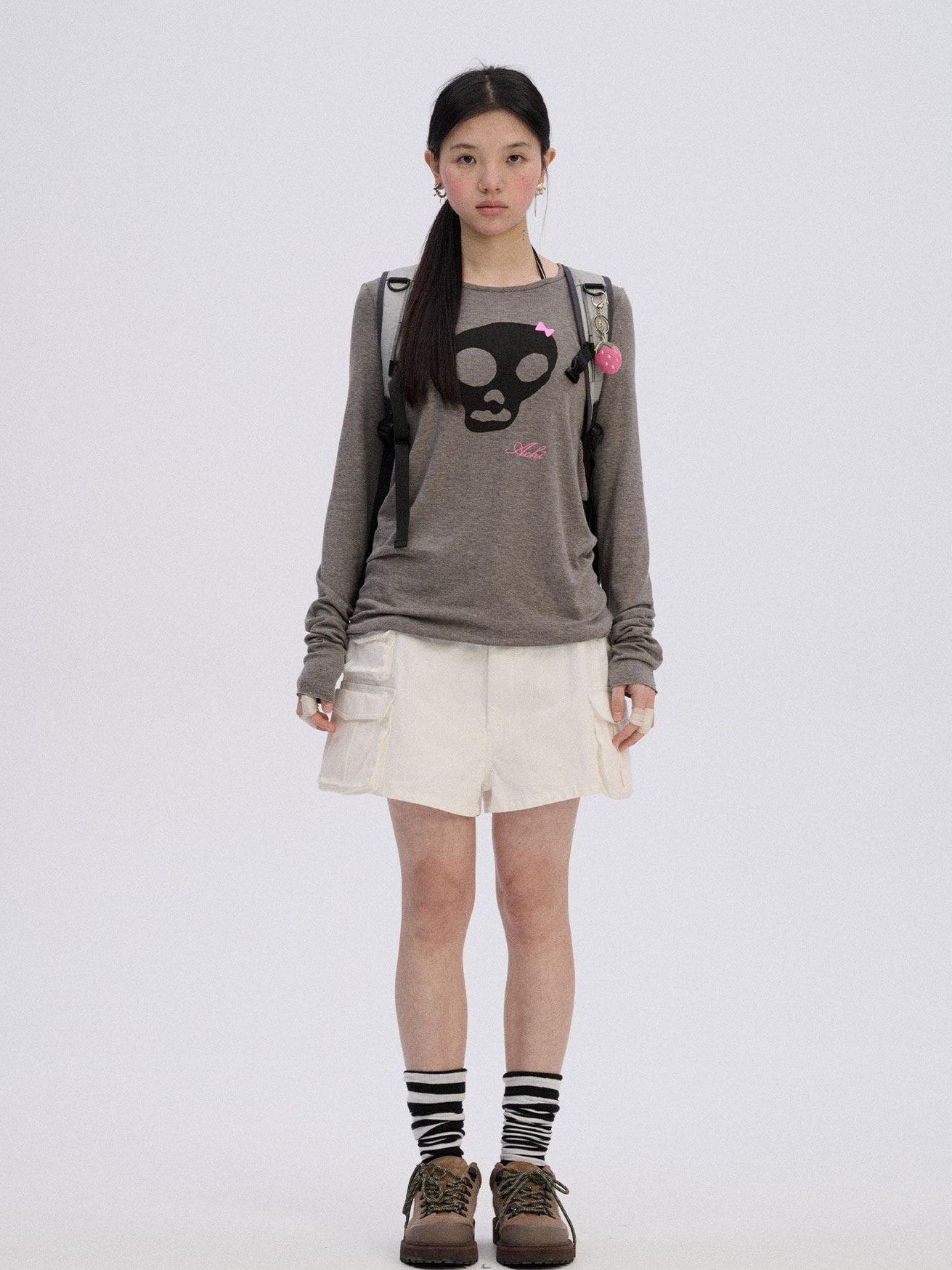 Achihara Skull Print Round Neck Straight Fit Women'S Cotton Blend Long Sleeve T-Shirts