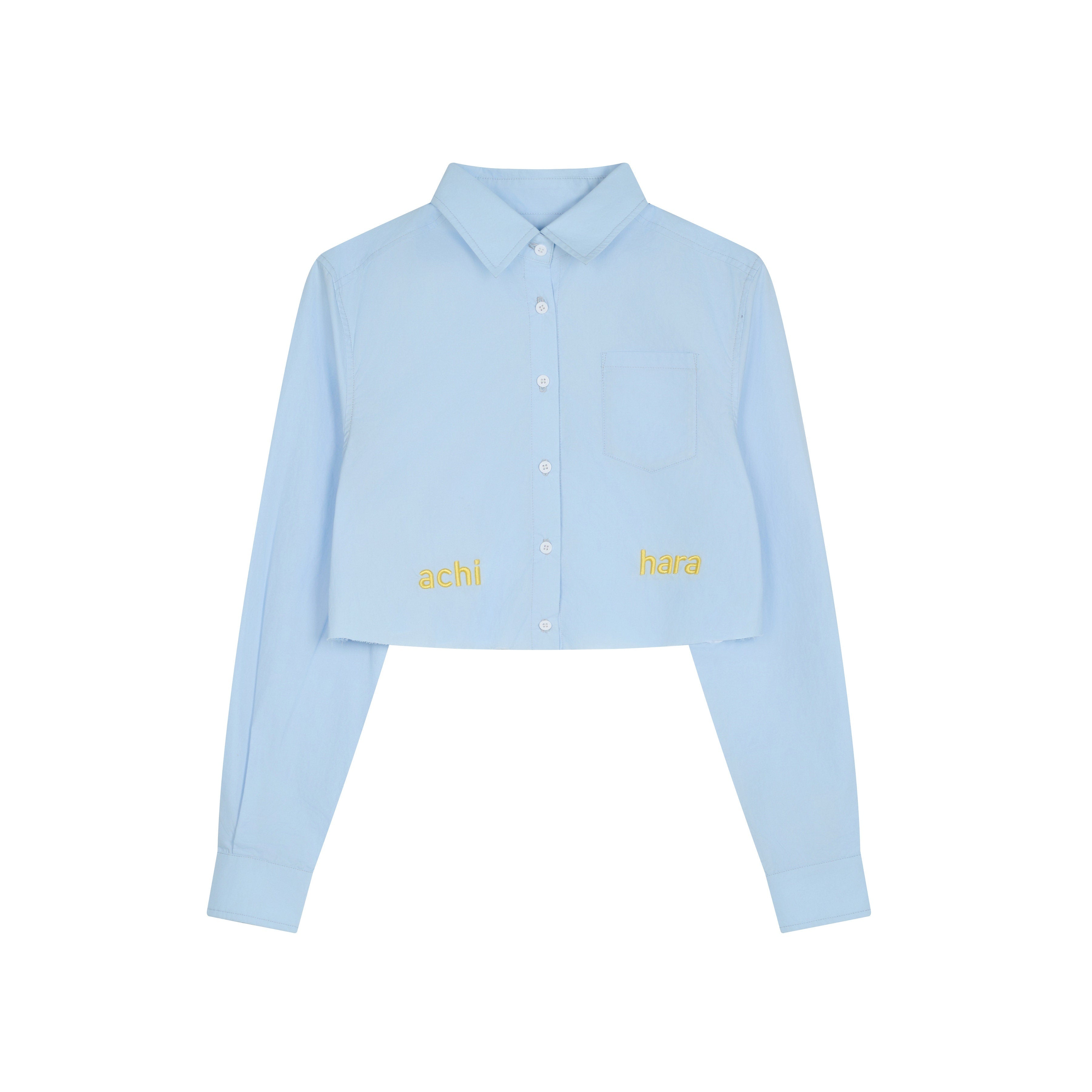 Achihara_Soda_Blue_Turn_Down_Collar_Straight_Cut_Women'S_Cotton_Long_Sleeve_T-Shirts_MISSTT