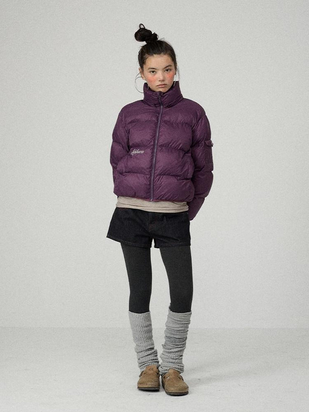 Achihara Solid Color Cropped Hooded Straight Cut Zip Front Women'S Cotton Puffer Jackets