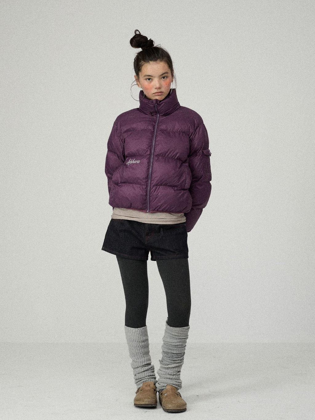 Achihara Solid Color Cropped Hooded Straight Cut Zip Front Women'S Cotton Puffer Jackets