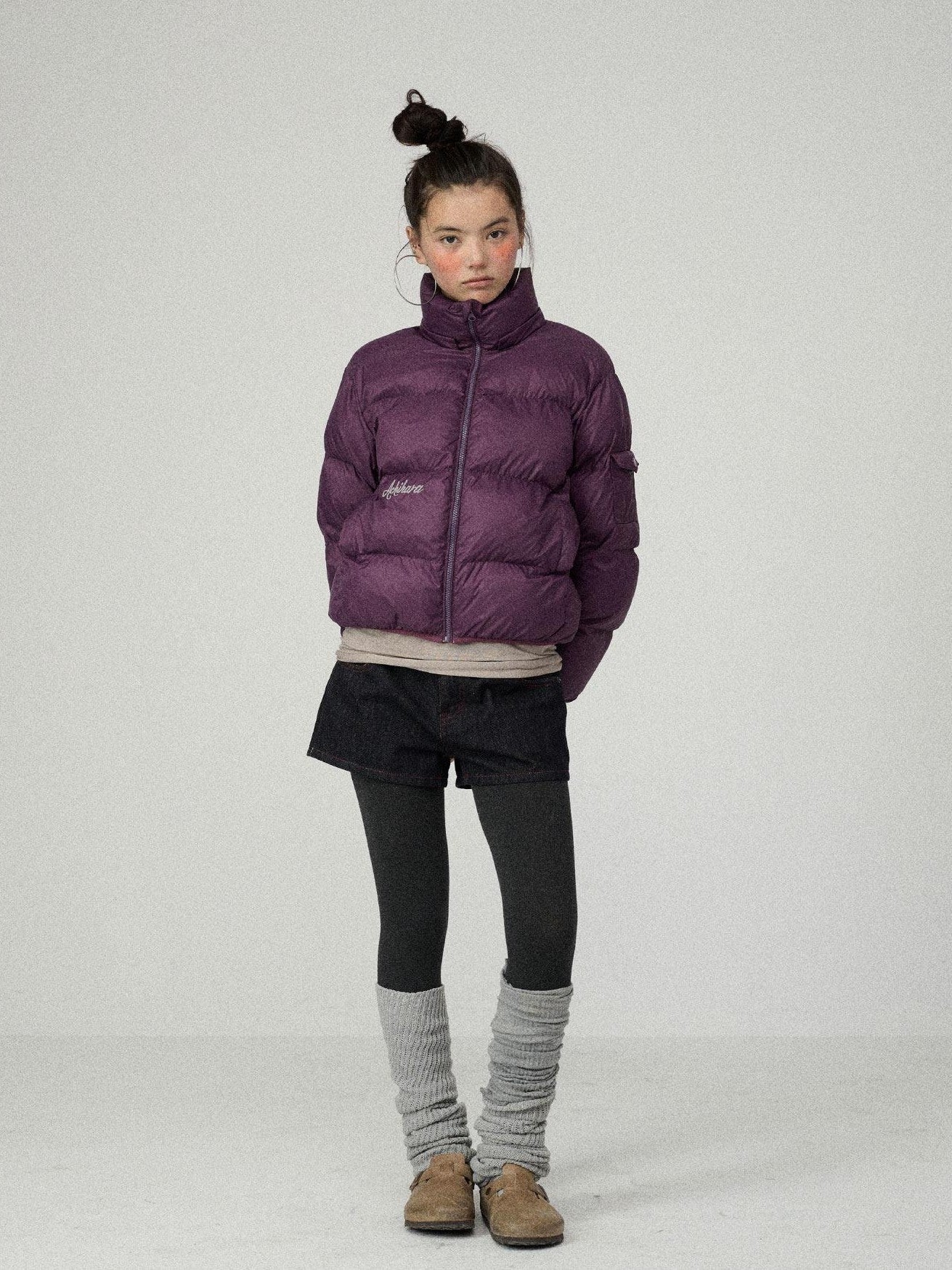 Achihara Solid Color Cropped Hooded Straight Cut Zip Front Women'S Cotton Puffer Jackets
