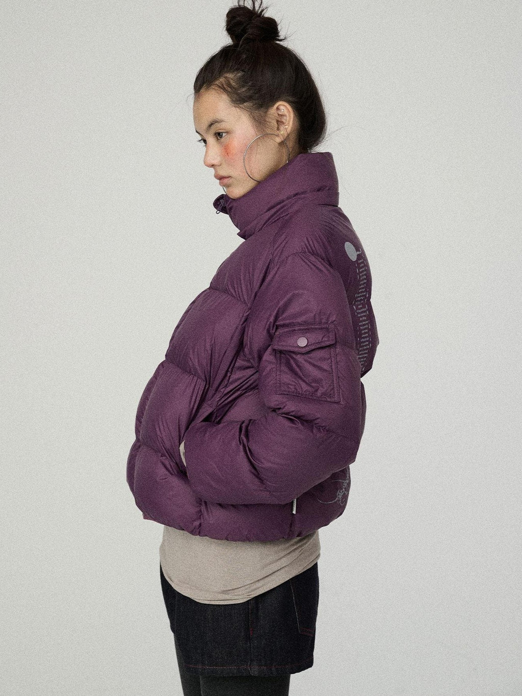 Achihara Solid Color Cropped Hooded Straight Cut Zip Front Women'S Cotton Puffer Jackets