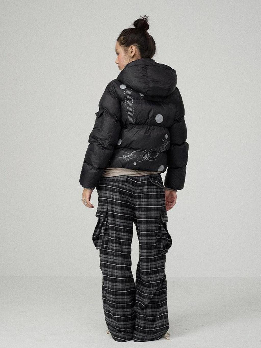 Achihara Solid Color Cropped Hooded Straight Cut Zip Front Women'S Cotton Puffer Jackets