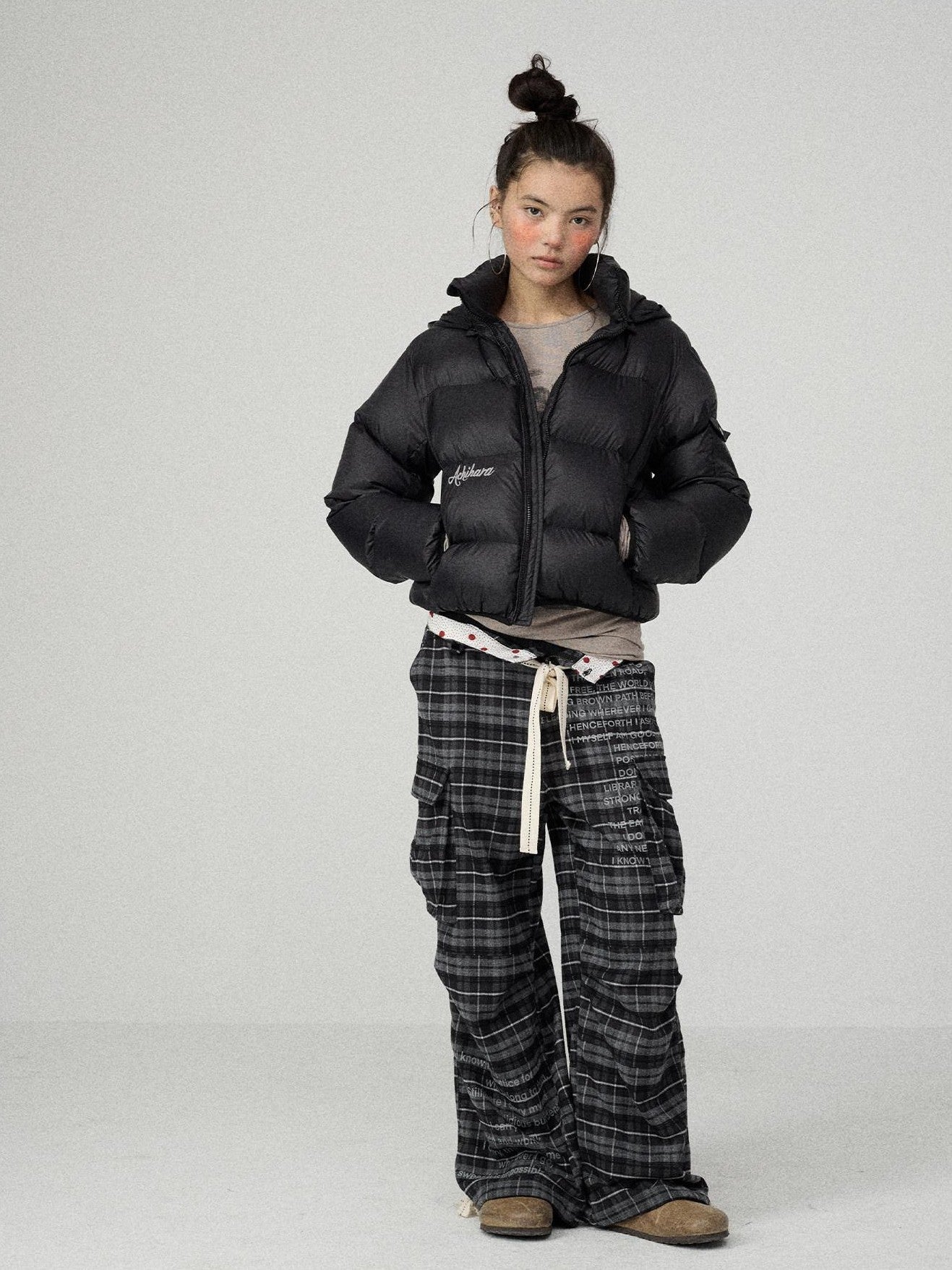 Achihara Solid Color Cropped Hooded Straight Cut Zip Front Women'S Cotton Puffer Jackets