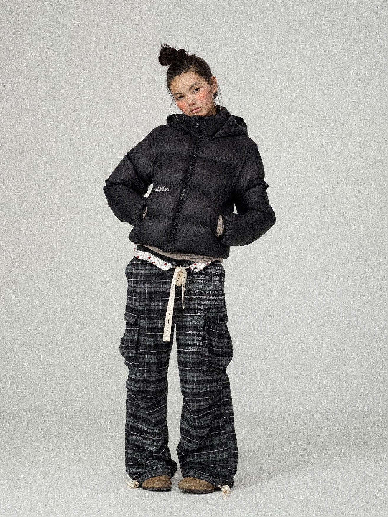 Achihara Solid Color Cropped Hooded Straight Cut Zip Front Women'S Cotton Puffer Jackets
