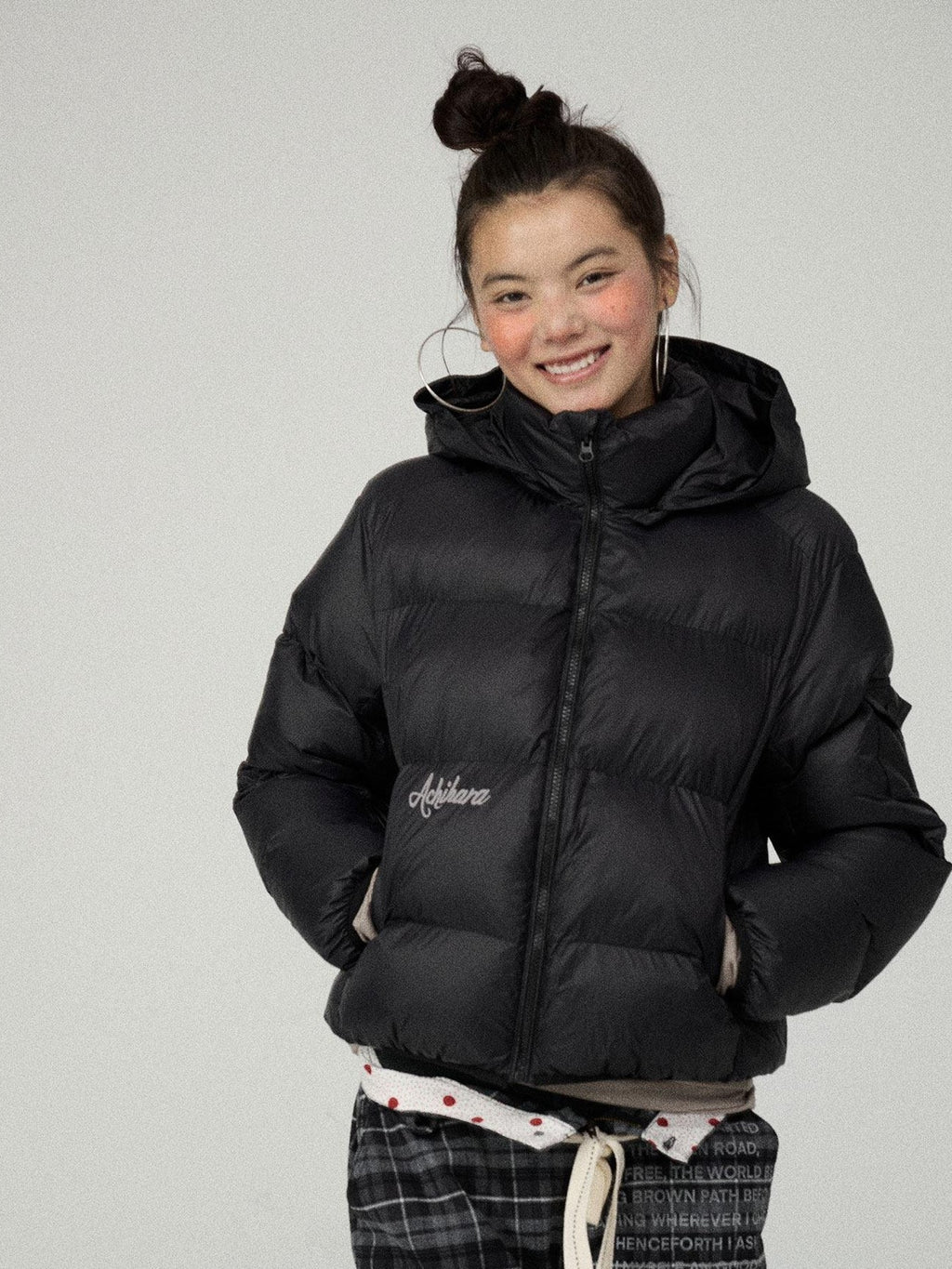Achihara Solid Color Cropped Hooded Straight Cut Zip Front Women'S Cotton Puffer Jackets