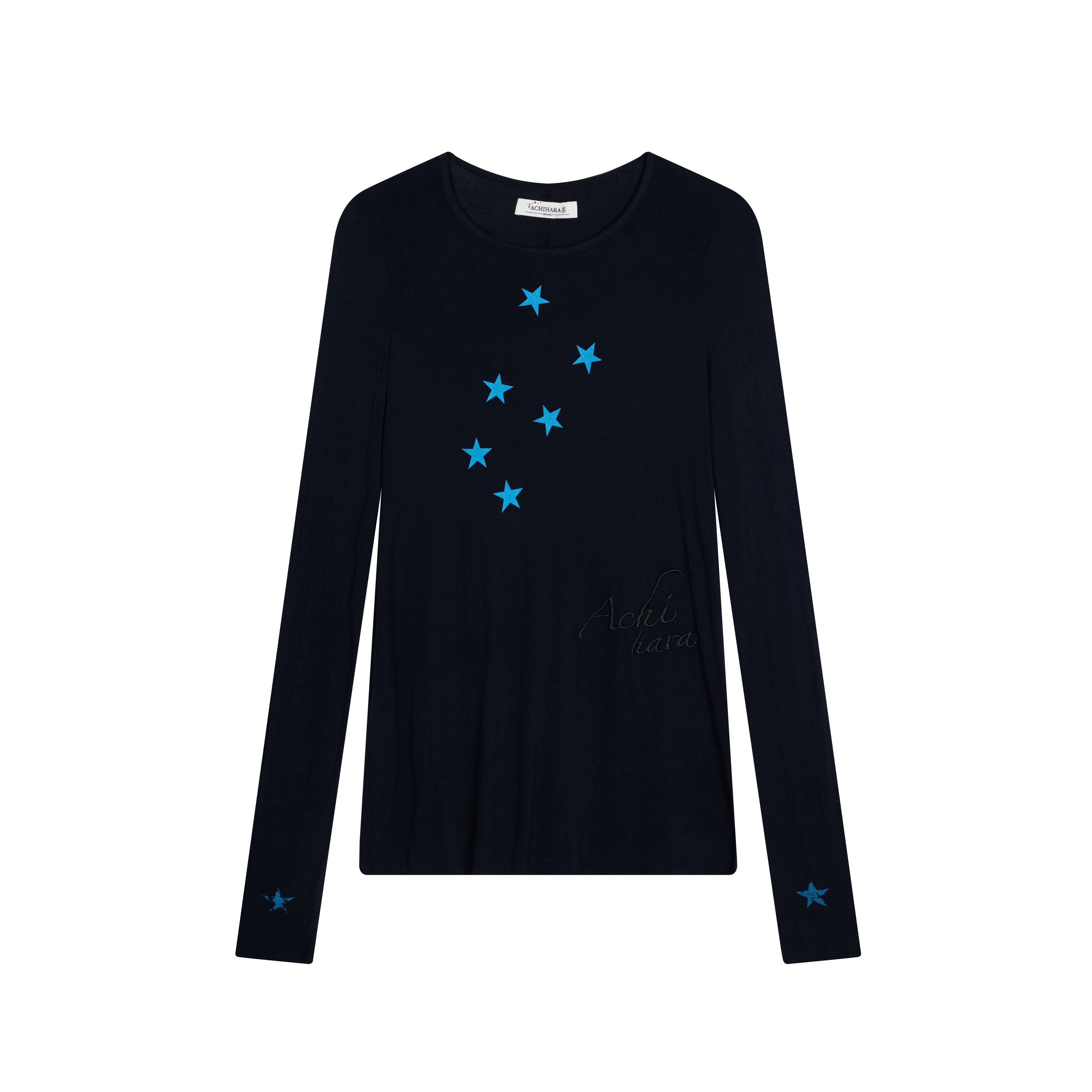 Achihara_Star_Cross_Print_Embroidered_Women'S_Viscose_Blend_Long_Sleeve_T-Shirts_MISSTT