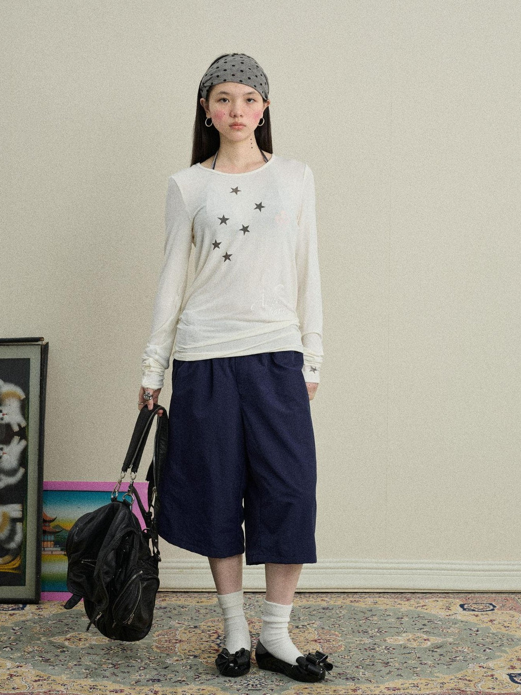 Achihara Star Cross Print Embroidered Women'S Viscose Blend Long Sleeve T-Shirts