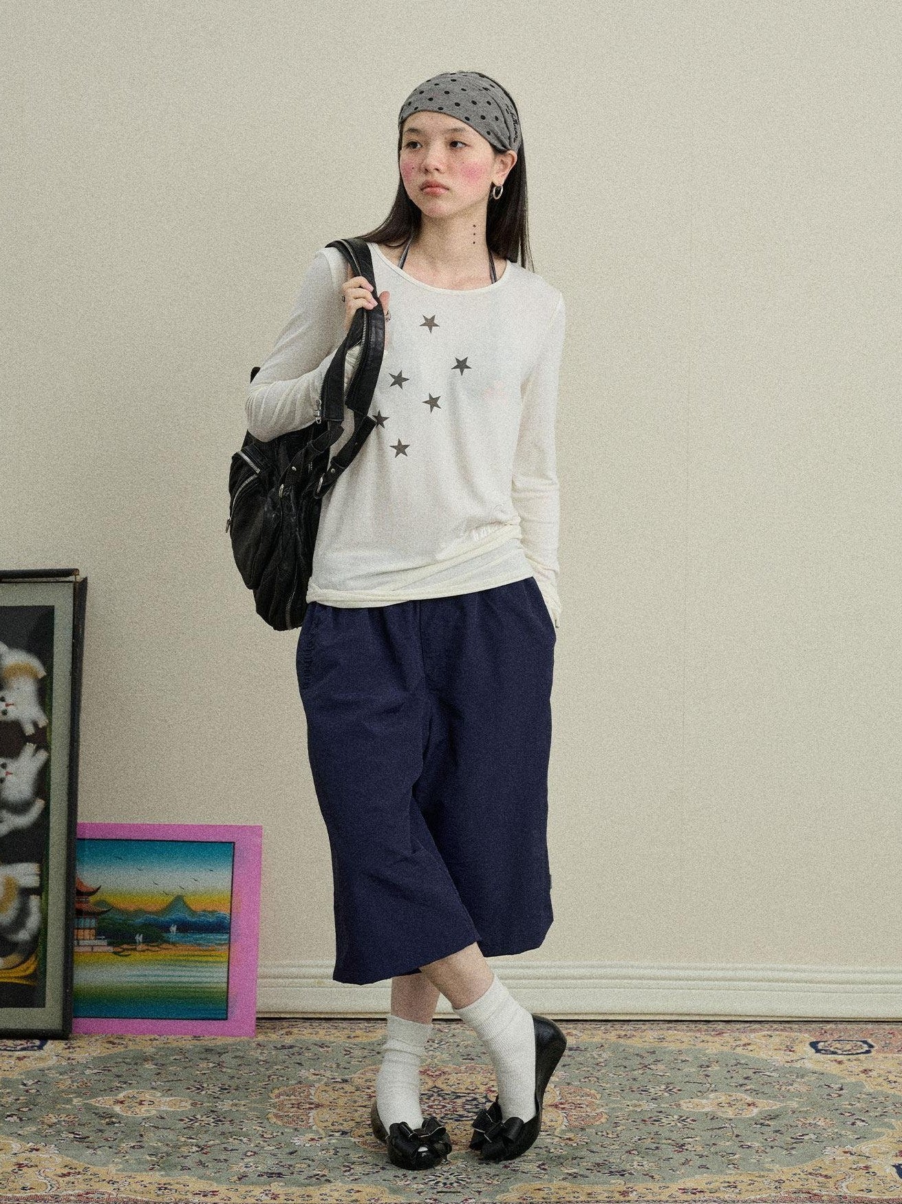 Achihara Star Cross Print Embroidered Women'S Viscose Blend Long Sleeve T-Shirts