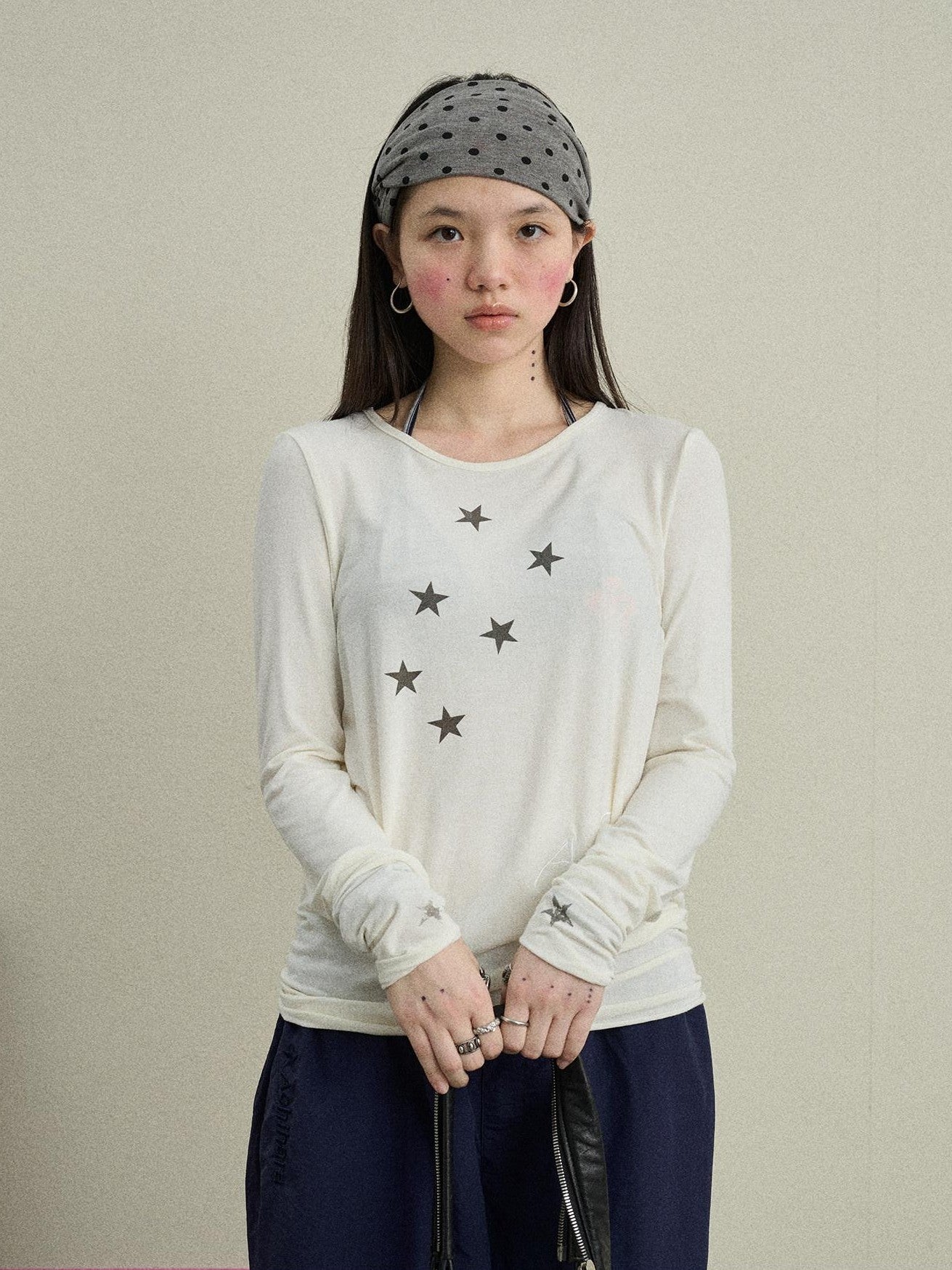 Achihara Star Cross Print Embroidered Women'S Viscose Blend Long Sleeve T-Shirts