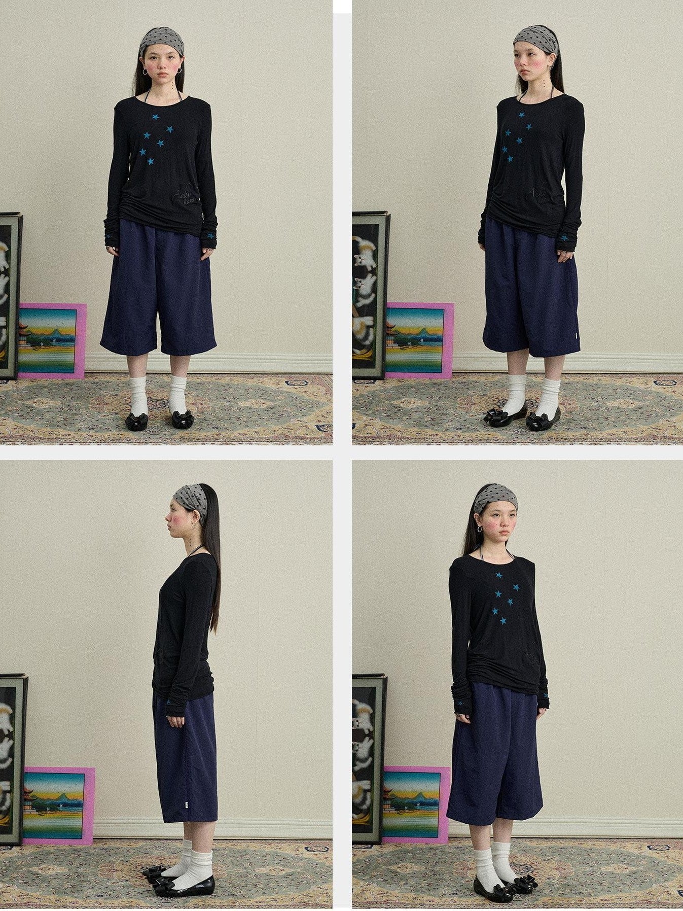 Achihara Star Cross Print Embroidered Women'S Viscose Blend Long Sleeve T-Shirts