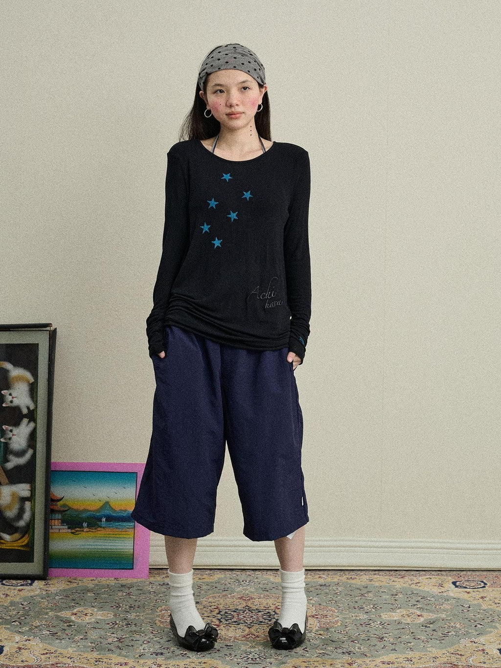 Achihara Star Cross Print Embroidered Women'S Viscose Blend Long Sleeve T-Shirts