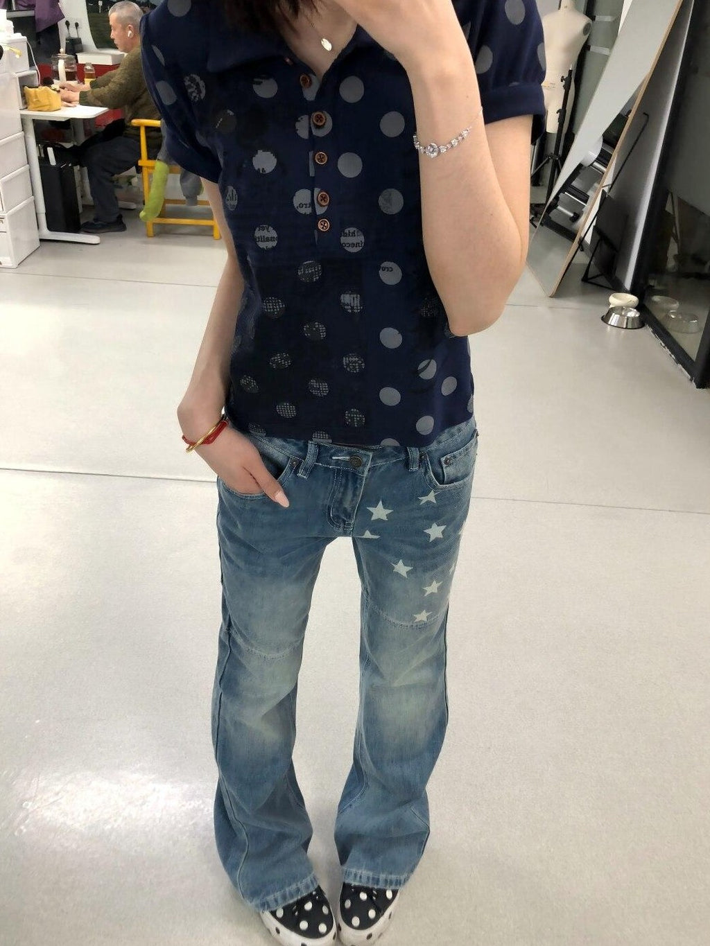 Achihara Star Print Distressed Washed Micro Flare Women'S Denim Flare Jeans