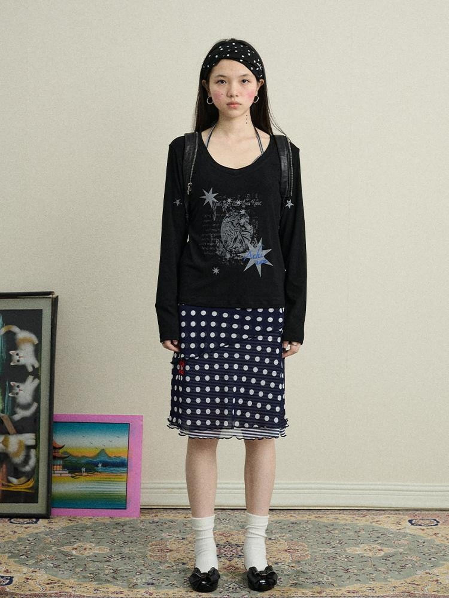 Achihara Star Print Moisture Wicking V-neck Women'S Viscose Blend Long Sleeve T-Shirts