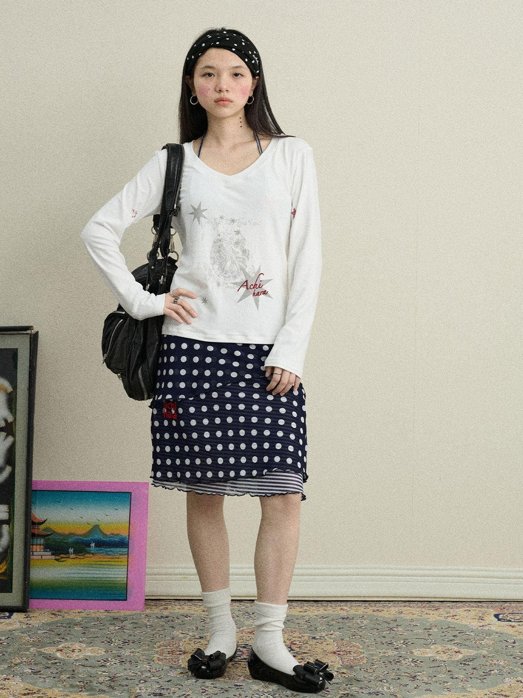 Achihara Star Print Moisture Wicking V-neck Women'S Viscose Blend Long Sleeve T-Shirts
