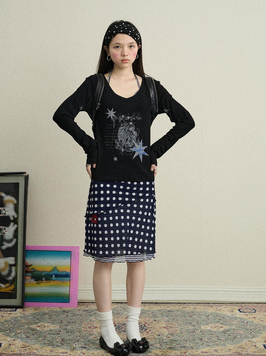 Achihara Star Print Moisture Wicking V-neck Women'S Viscose Blend Long Sleeve T-Shirts