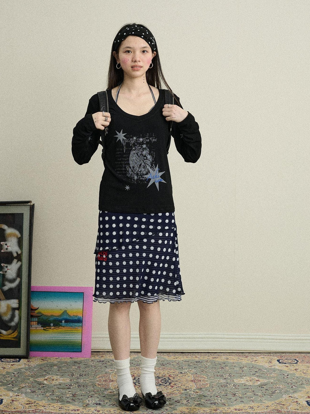Achihara Star Print Moisture Wicking V-neck Women'S Viscose Blend Long Sleeve T-Shirts
