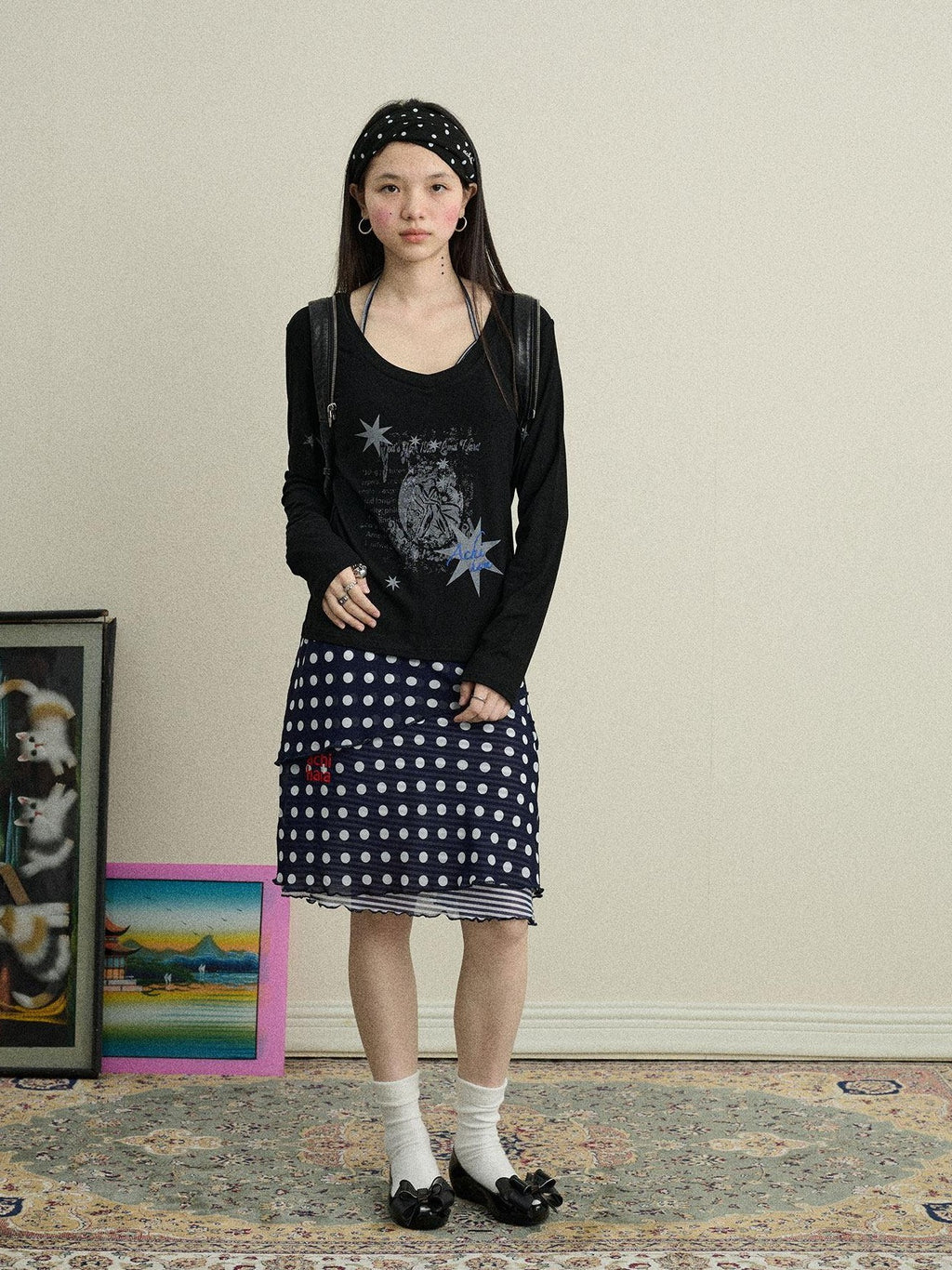 Achihara Star Print Moisture Wicking V-neck Women'S Viscose Blend Long Sleeve T-Shirts