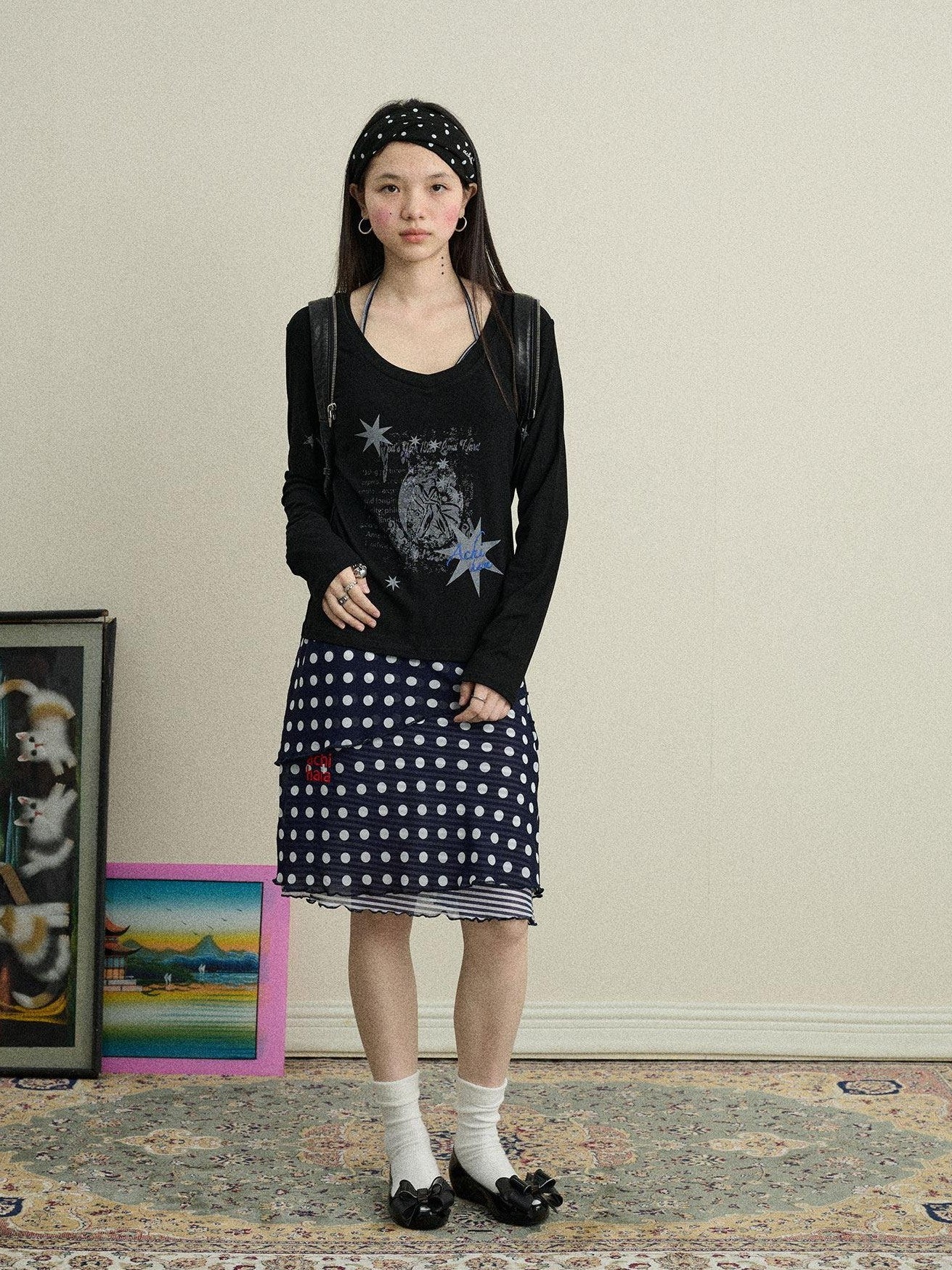 Achihara Star Print Moisture Wicking V-neck Women'S Viscose Blend Long Sleeve T-Shirts