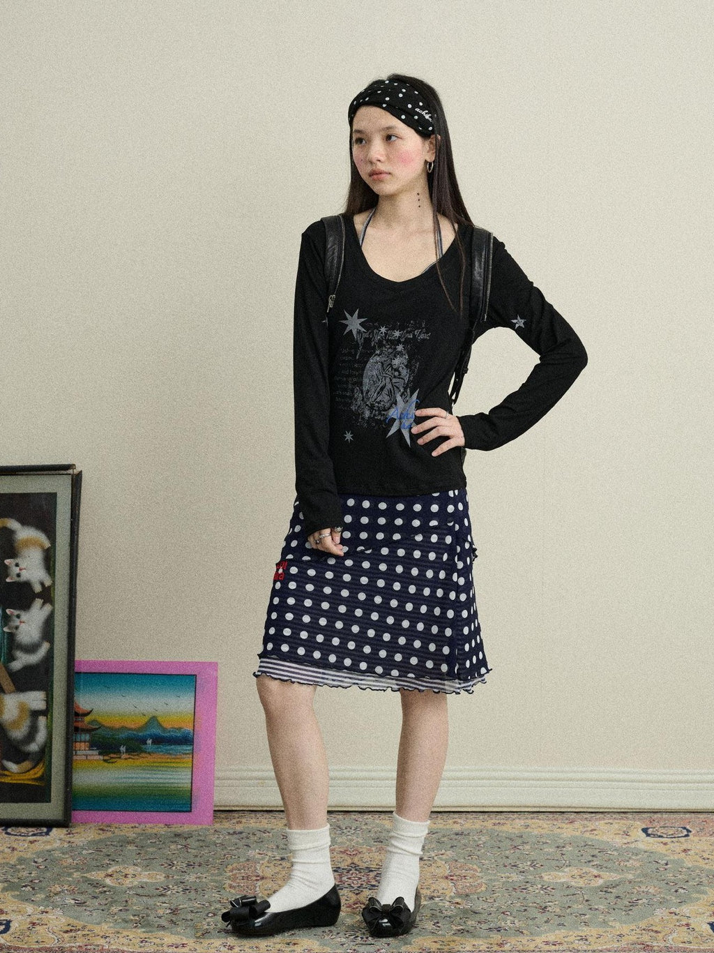 Achihara Star Print Moisture Wicking V-neck Women'S Viscose Blend Long Sleeve T-Shirts