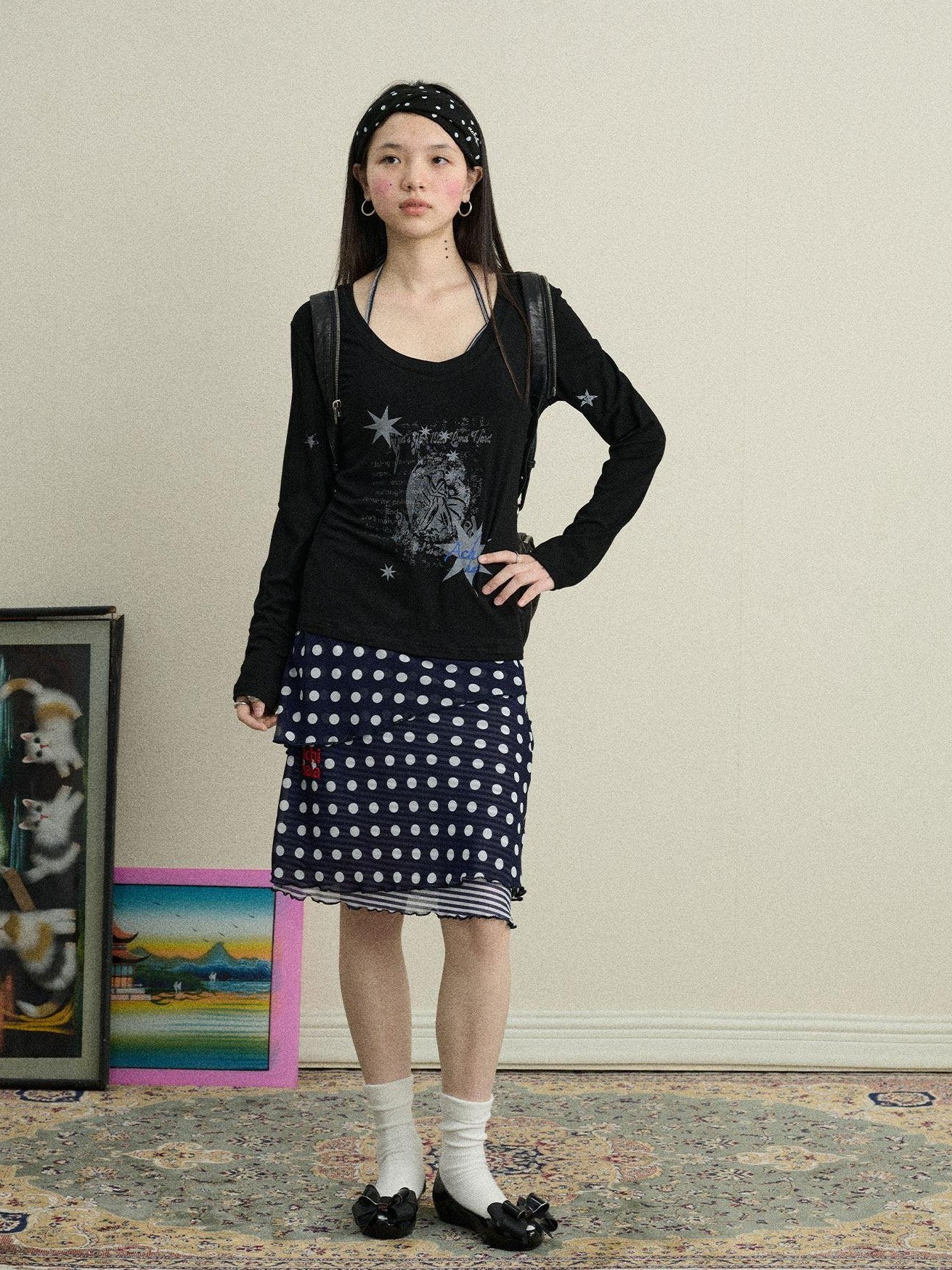Achihara Star Print Moisture Wicking V-neck Women'S Viscose Blend Long Sleeve T-Shirts