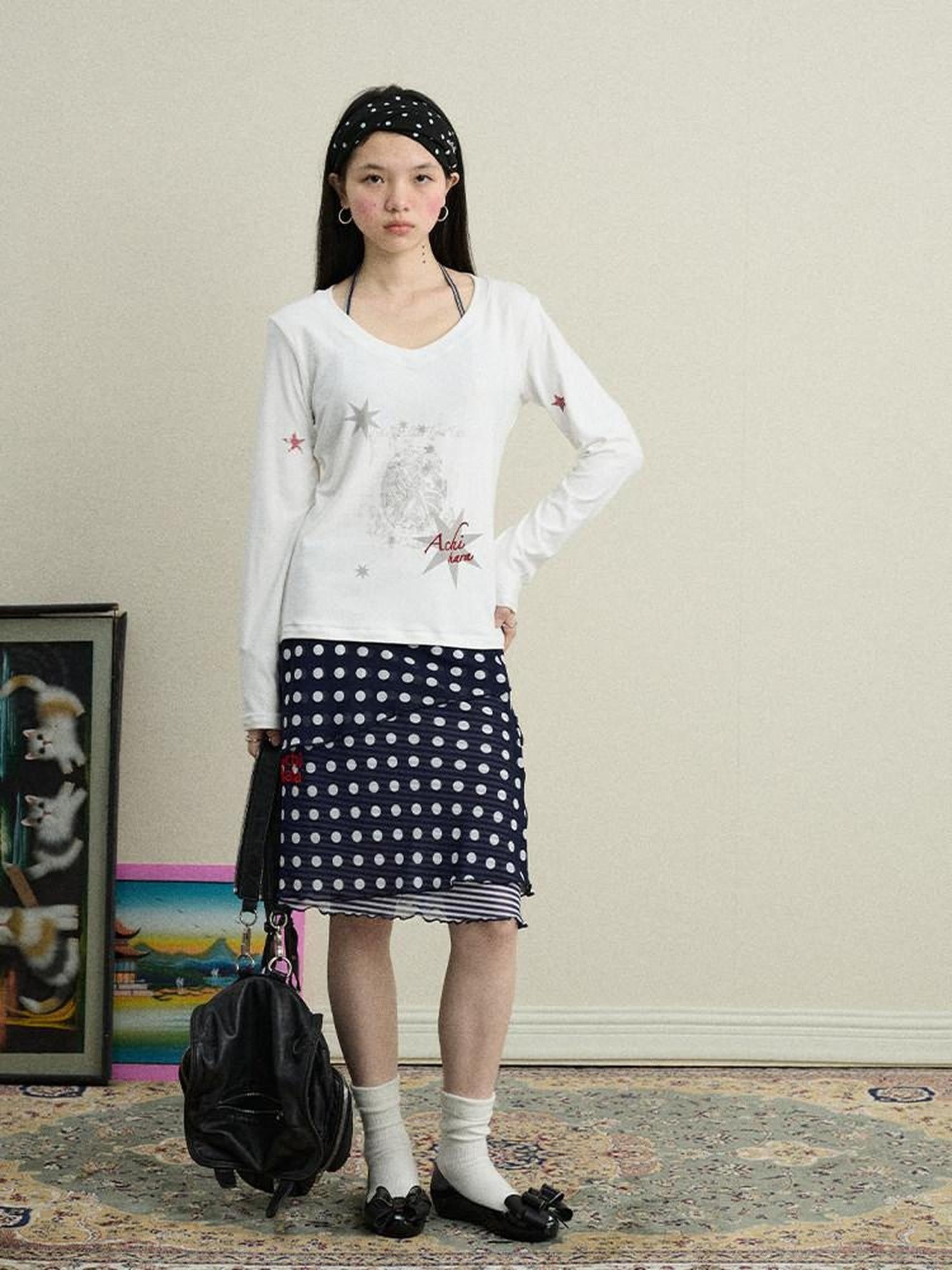 Achihara Star Print Moisture Wicking V-neck Women'S Viscose Blend Long Sleeve T-Shirts