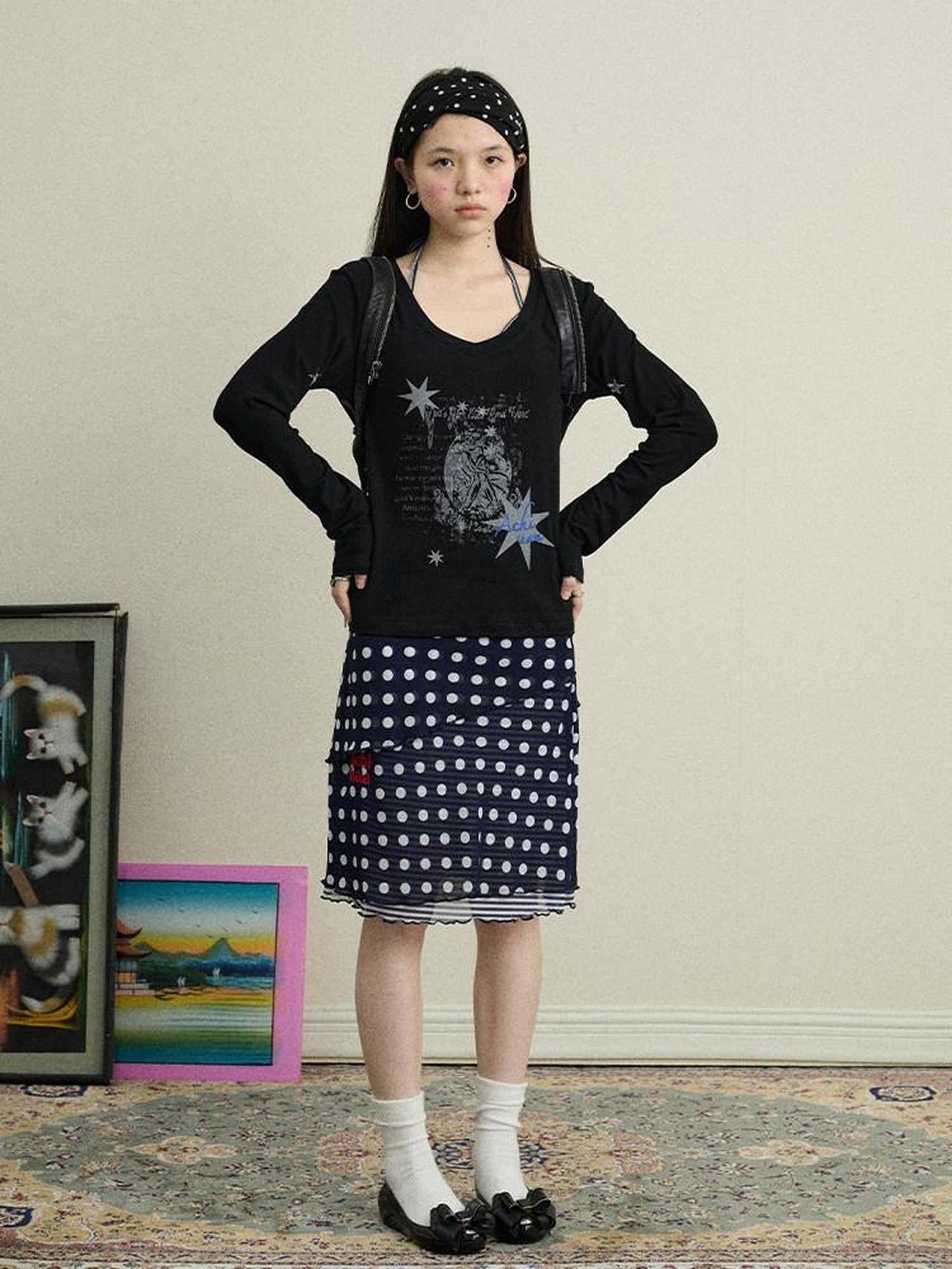 Achihara Star Print Moisture Wicking V-neck Women'S Viscose Blend Long Sleeve T-Shirts