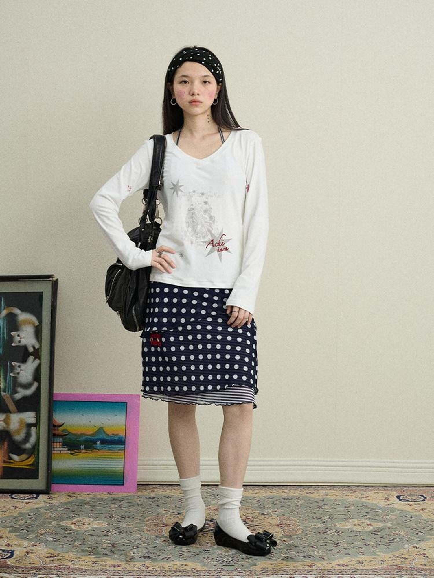 Achihara Star Print Moisture Wicking V-neck Women'S Viscose Blend Long Sleeve T-Shirts