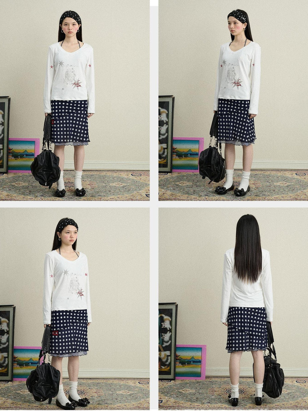 Achihara Star Print Moisture Wicking V-neck Women'S Viscose Blend Long Sleeve T-Shirts