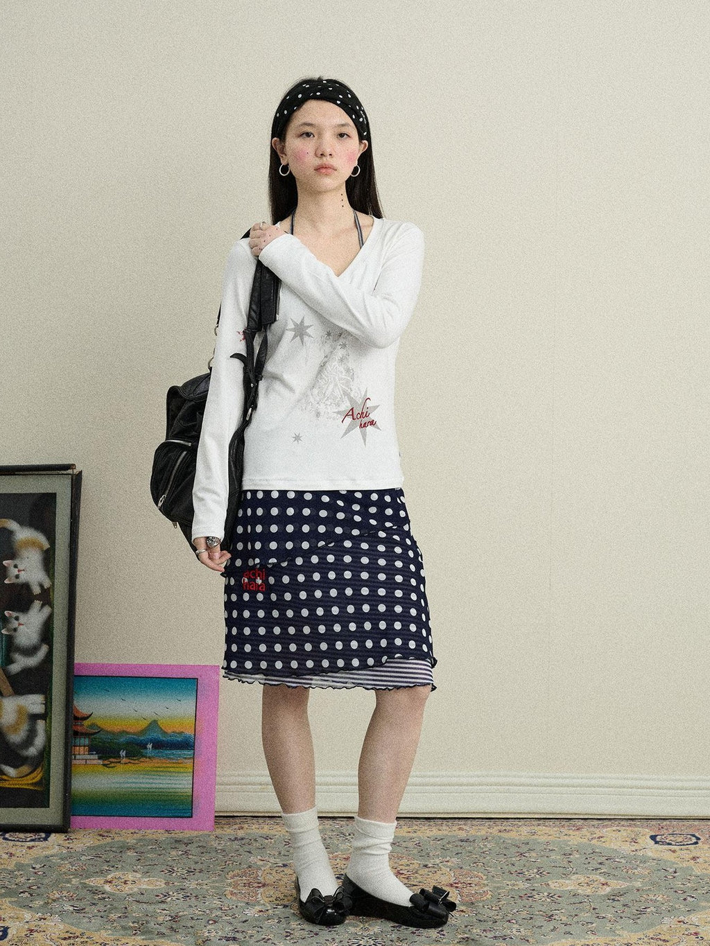 Achihara Star Print Moisture Wicking V-neck Women'S Viscose Blend Long Sleeve T-Shirts