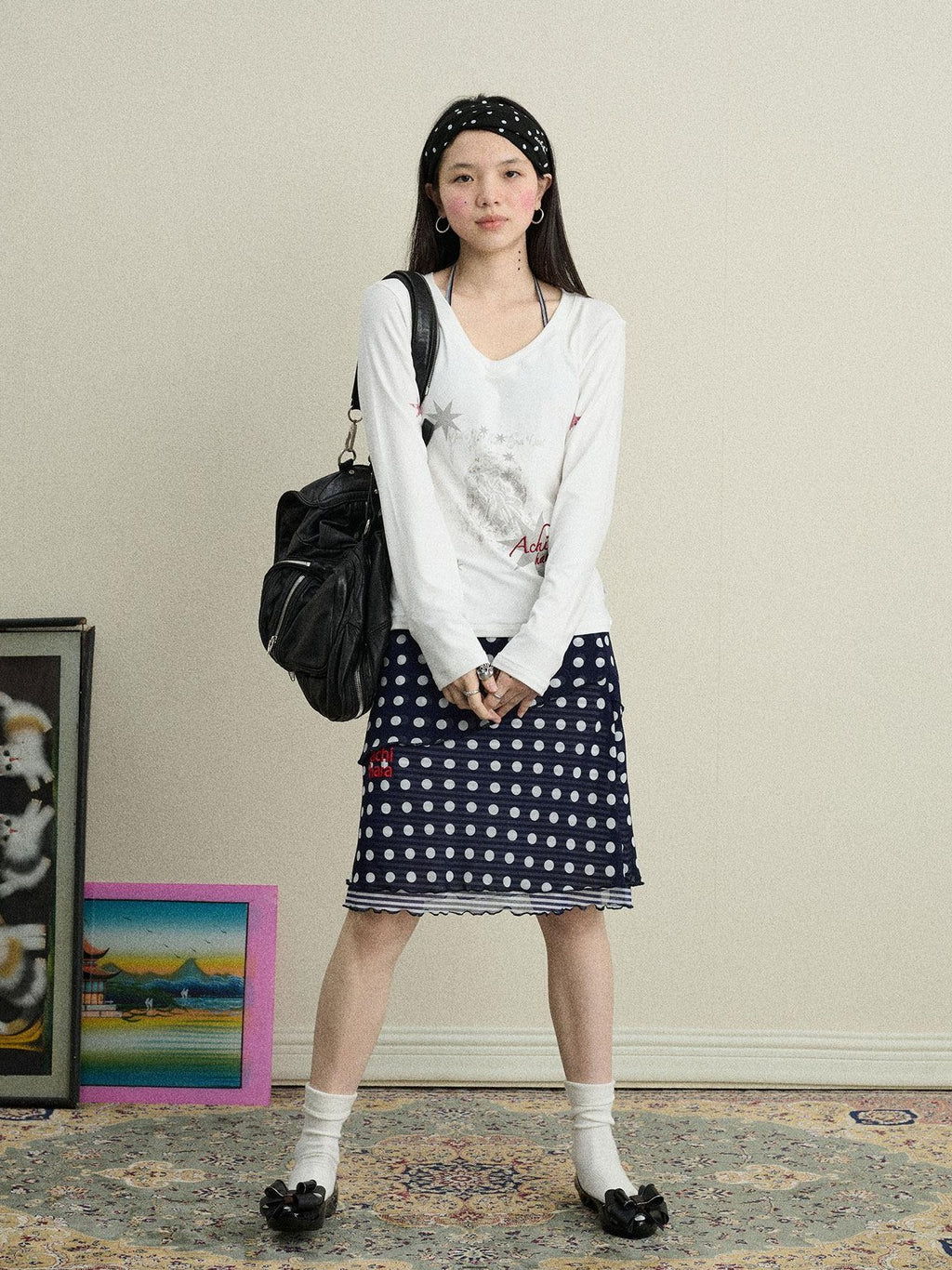 Achihara Star Print Moisture Wicking V-neck Women'S Viscose Blend Long Sleeve T-Shirts