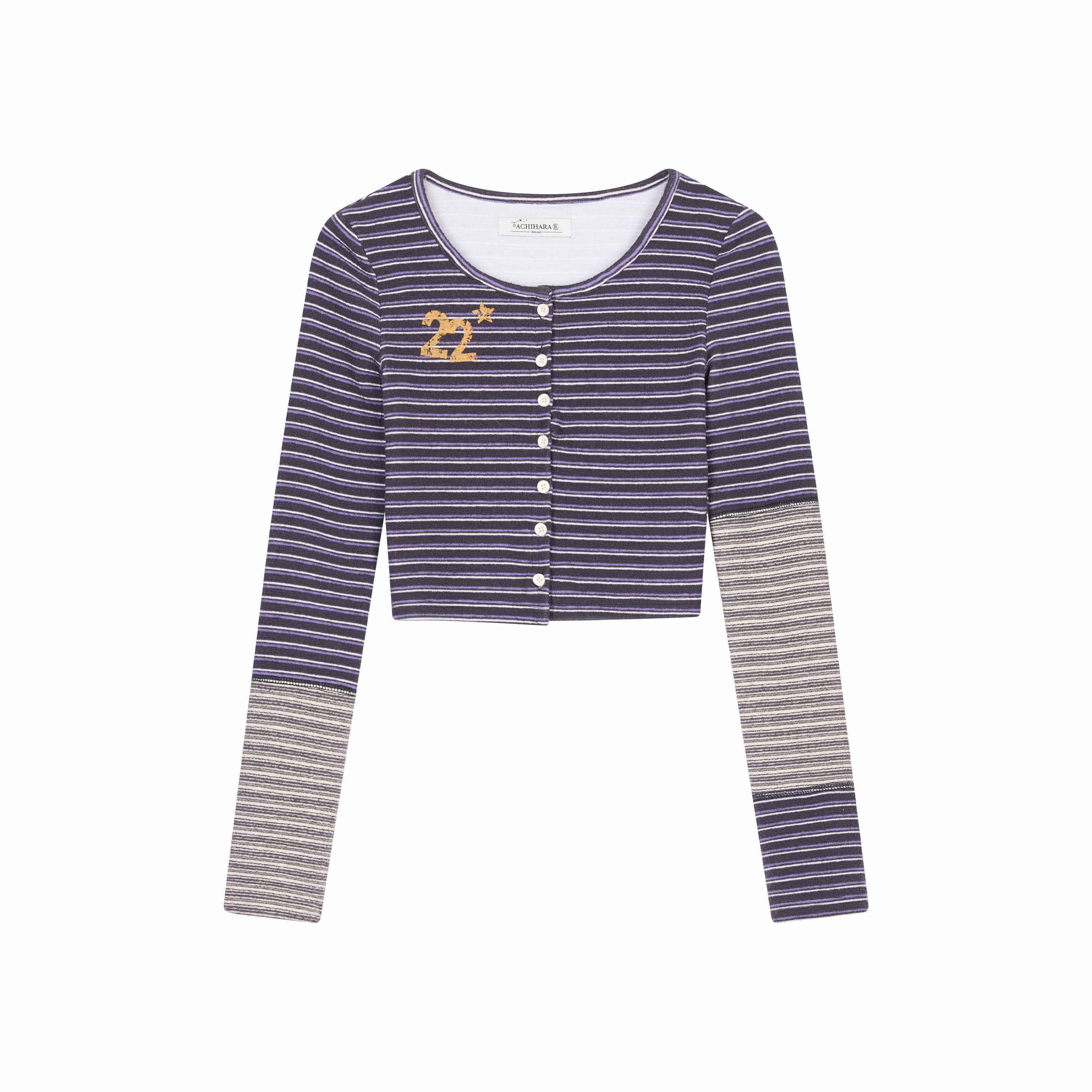 Achihara_Star_Speckle_Striped_Button_Front_Women'S_Polyester_Blend_Long_Sleeve_T-Shirts_MISSTT