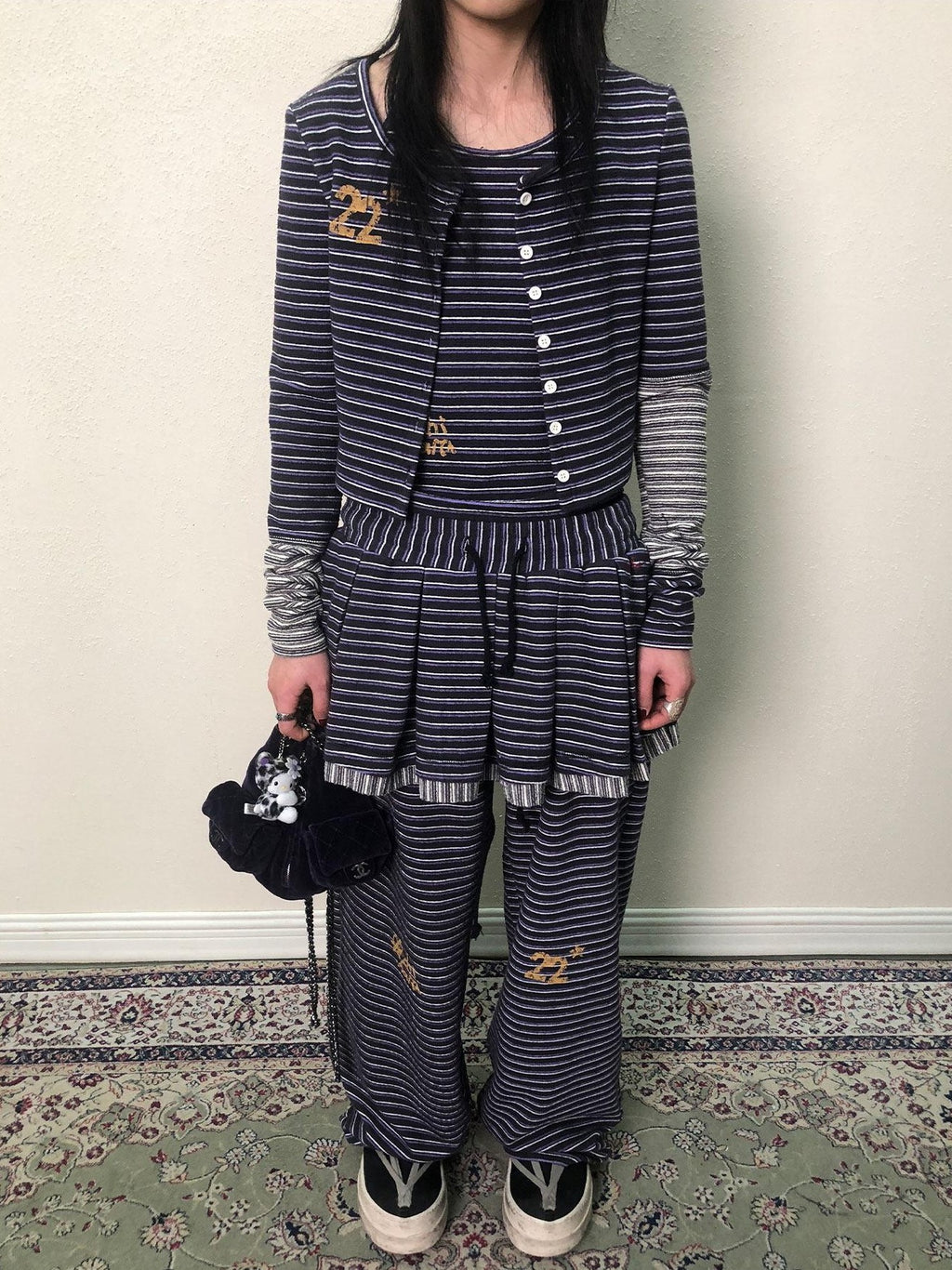 Achihara Star Speckle Striped Button Front Women'S Polyester Blend Long Sleeve T-Shirts