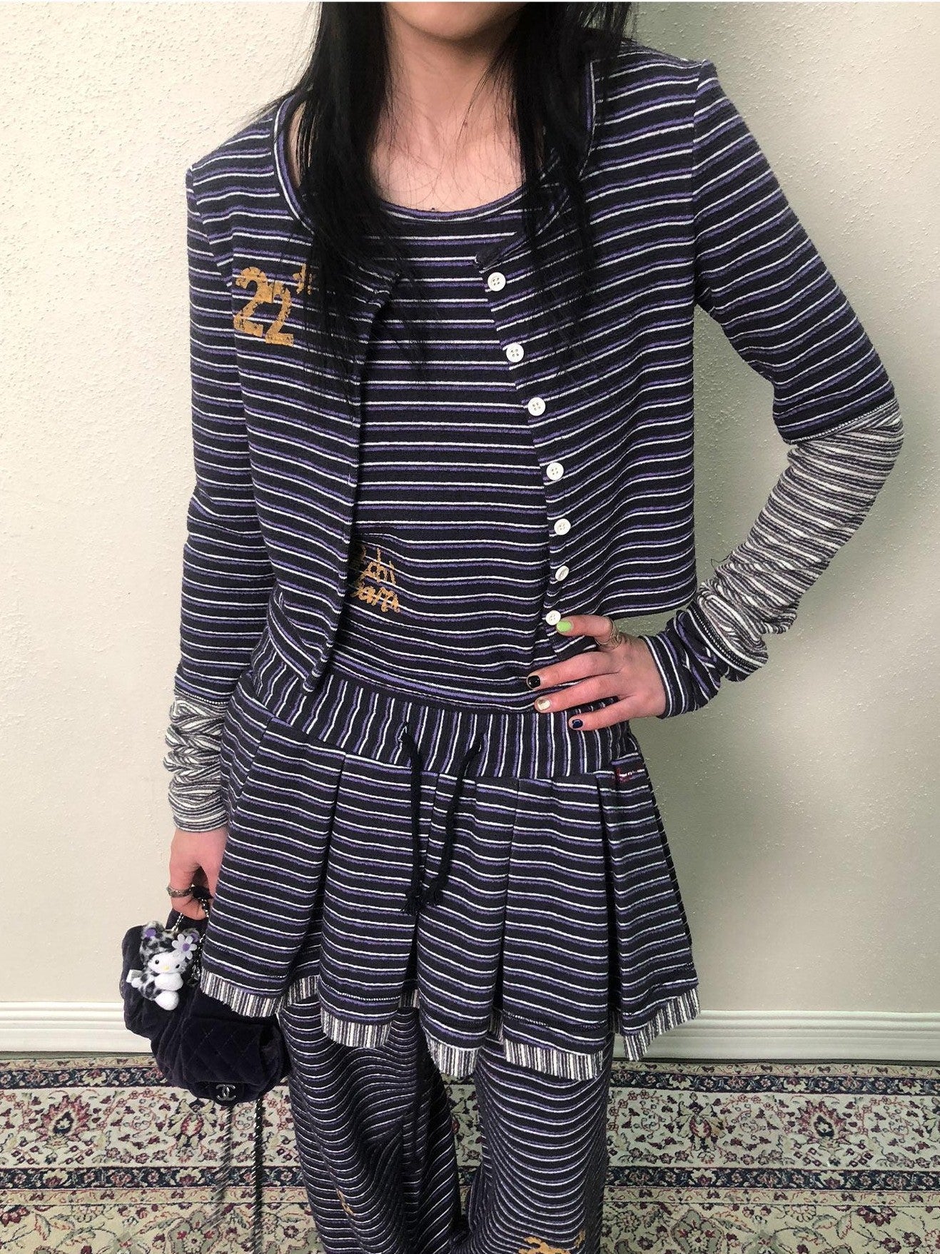Achihara Star Speckle Striped Button Front Women'S Polyester Blend Long Sleeve T-Shirts