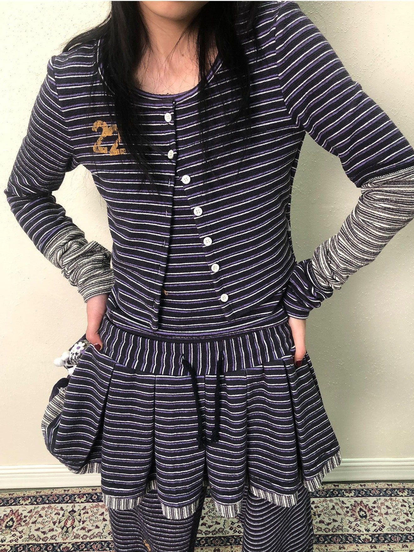 Achihara Star Speckle Striped Button Front Women'S Polyester Blend Long Sleeve T-Shirts