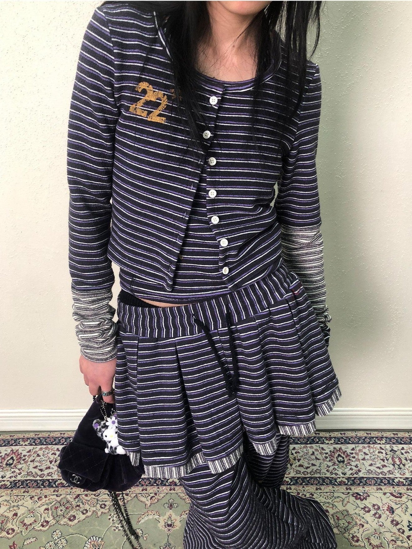 Achihara Star Speckle Striped Button Front Women'S Polyester Blend Long Sleeve T-Shirts