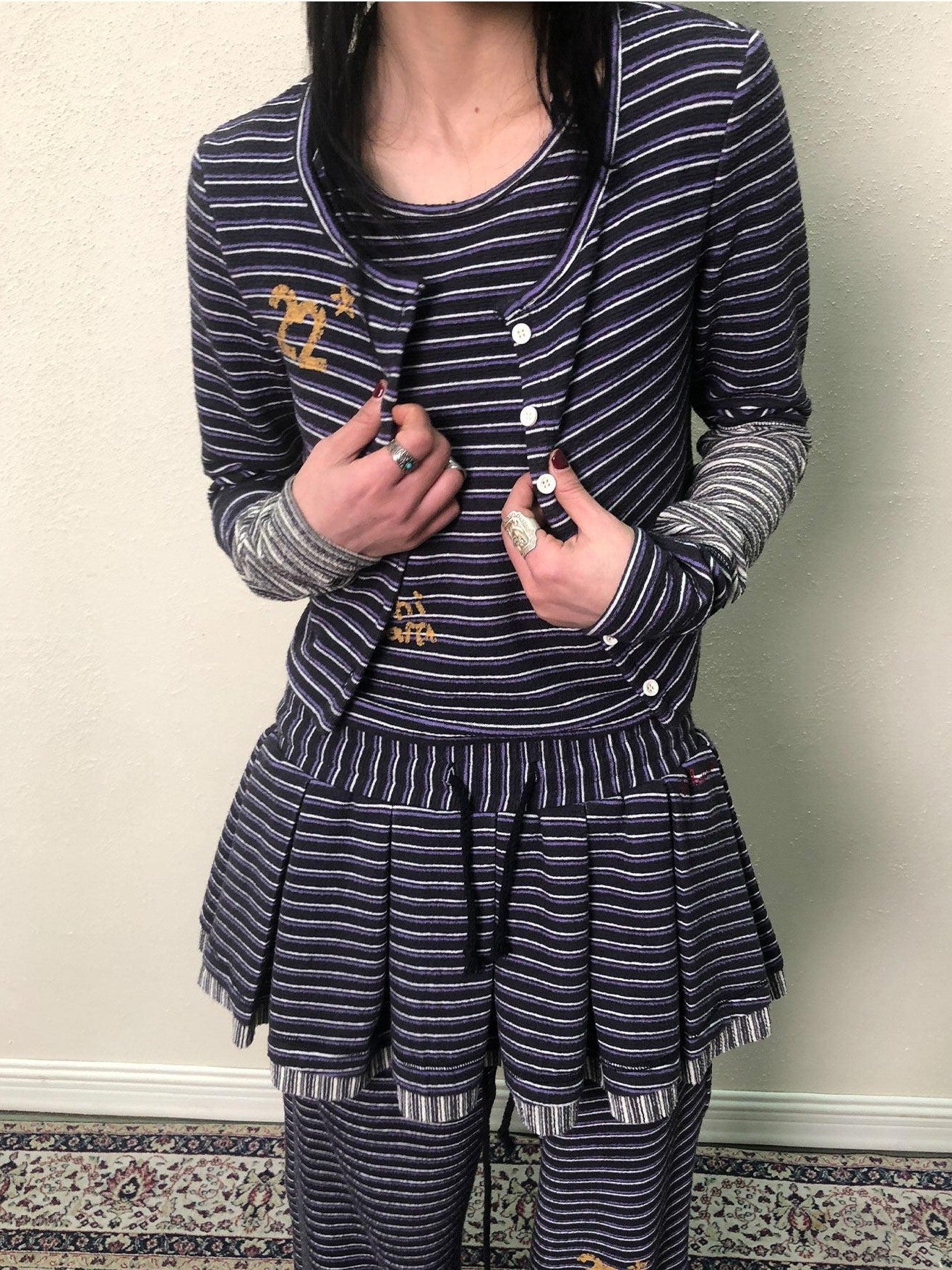 Achihara Star Speckle Striped Button Front Women'S Polyester Blend Long Sleeve T-Shirts