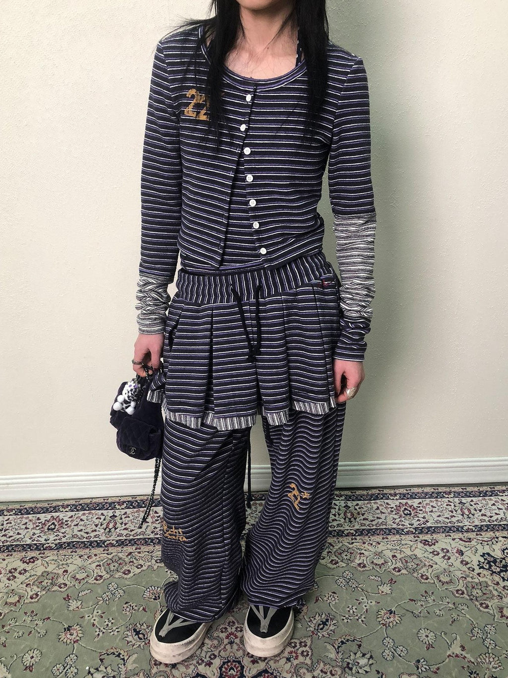 Achihara Star Speckle Striped Button Front Women'S Polyester Blend Long Sleeve T-Shirts