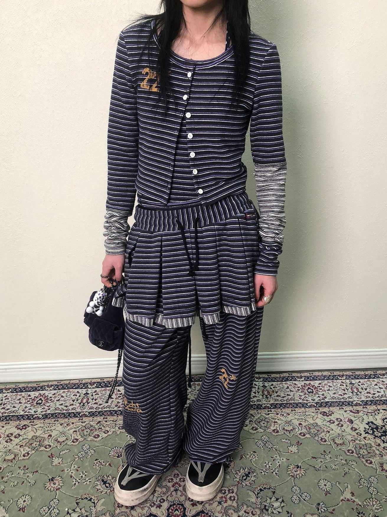 Achihara Star Speckle Striped Button Front Women'S Polyester Blend Long Sleeve T-Shirts