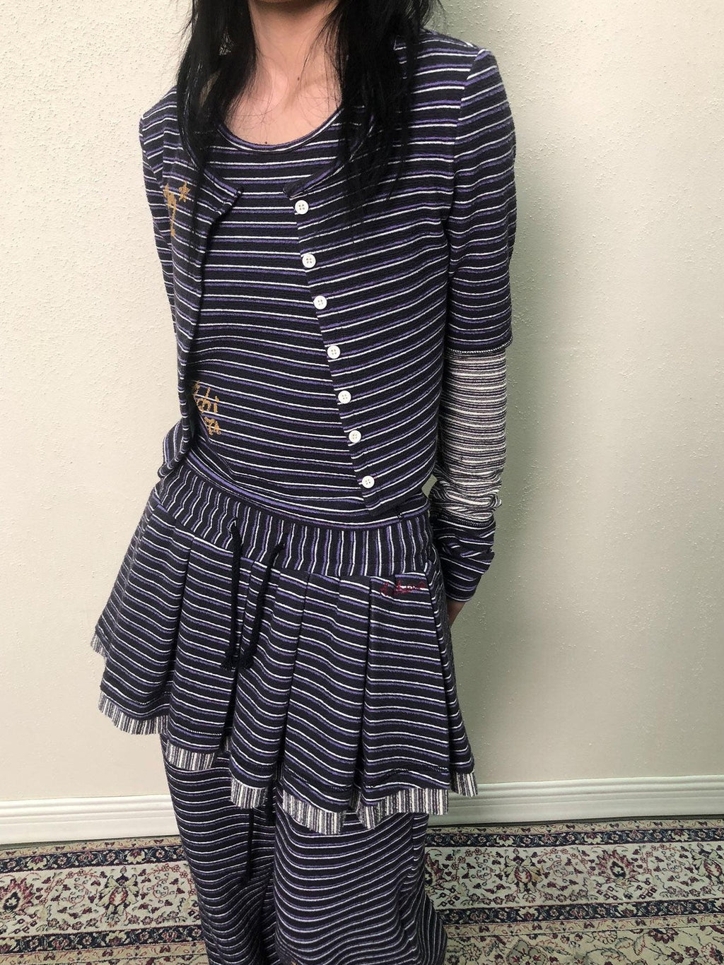 Achihara Star Speckle Striped Button Front Women'S Polyester Blend Long Sleeve T-Shirts