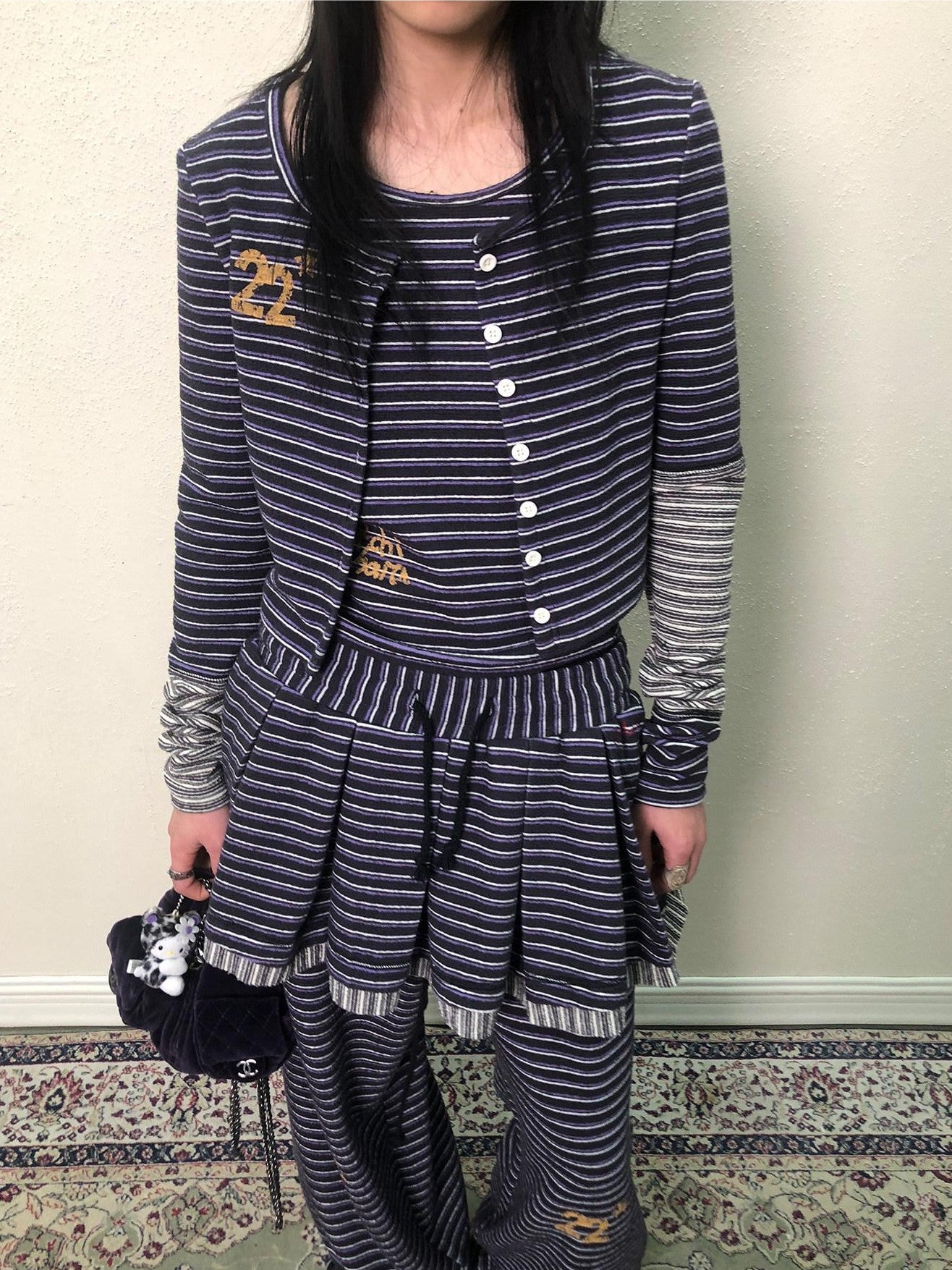 Achihara Star Speckle Striped Button Front Women'S Polyester Blend Long Sleeve T-Shirts