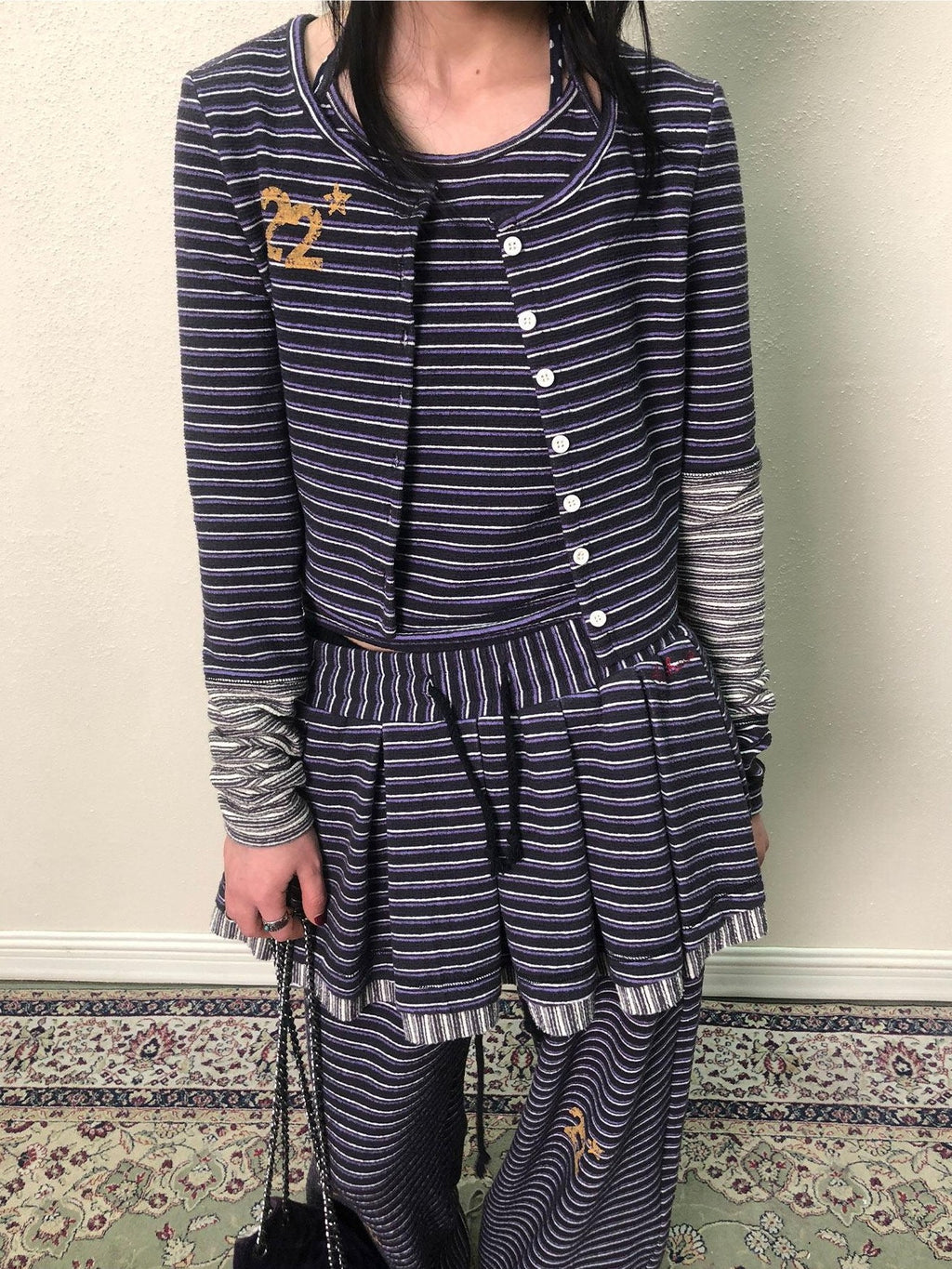 Achihara Star Speckle Striped Button Front Women'S Polyester Blend Long Sleeve T-Shirts