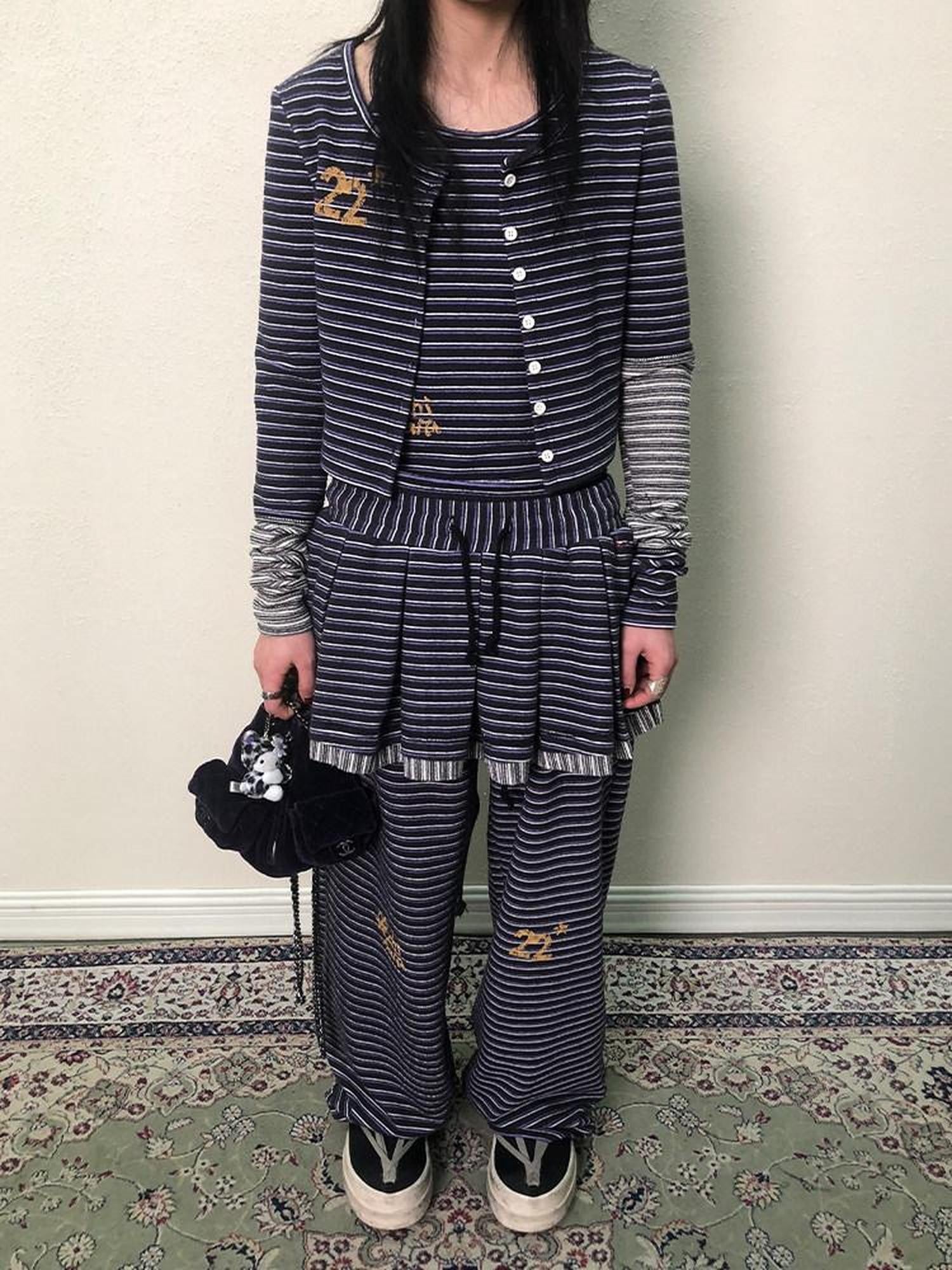 Achihara Star Speckle Striped Button Front Women'S Polyester Blend Long Sleeve T-Shirts