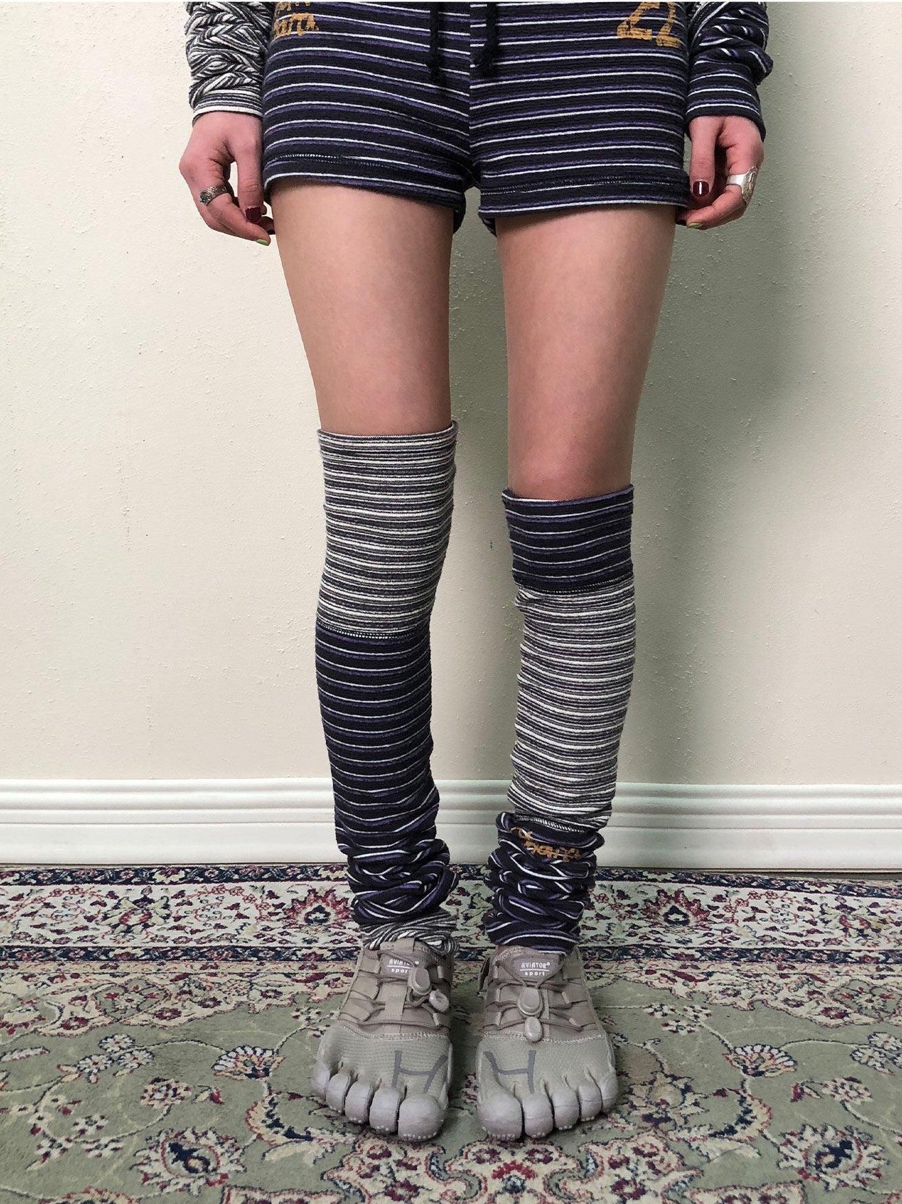 Achihara Star Speckled Patchwork Striped Women'S Polyester Leg Warmers