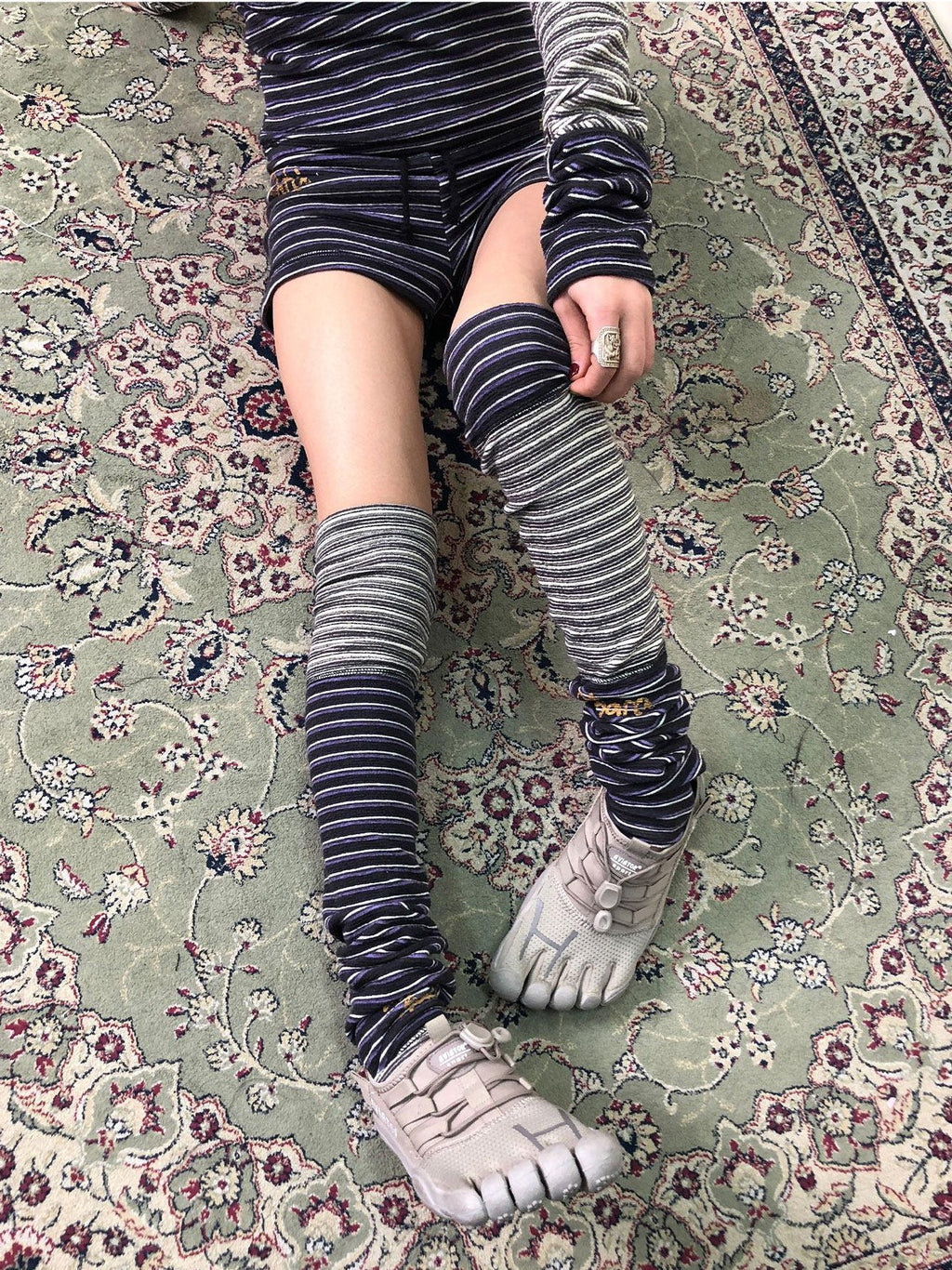 Achihara Star Speckled Patchwork Striped Women'S Polyester Leg Warmers