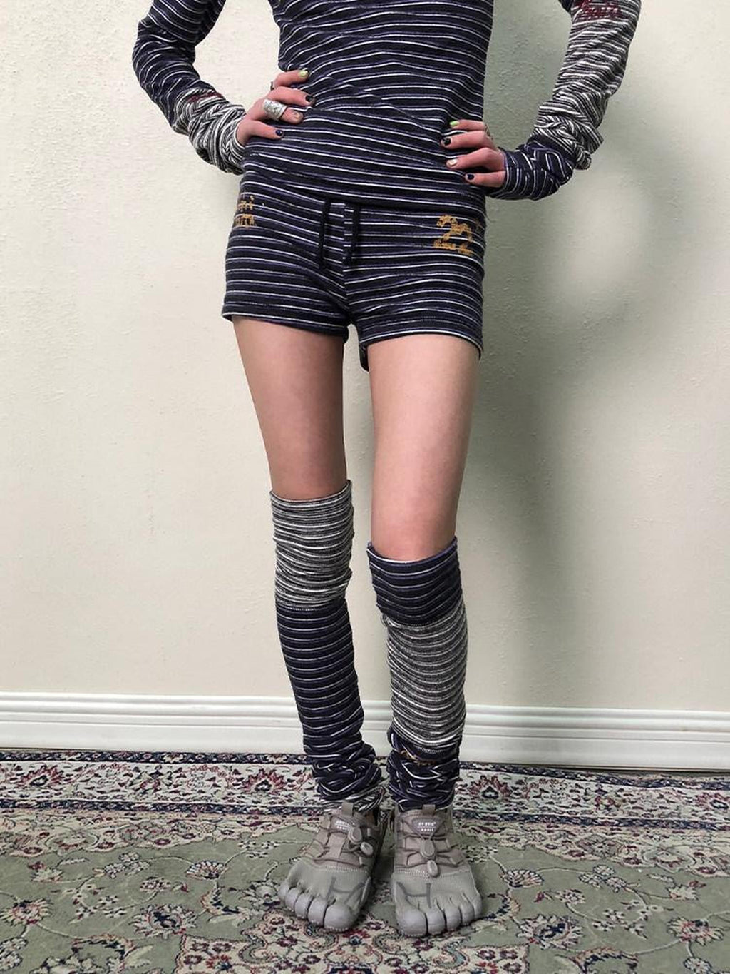 Achihara Star Speckled Patchwork Striped Women'S Polyester Leg Warmers